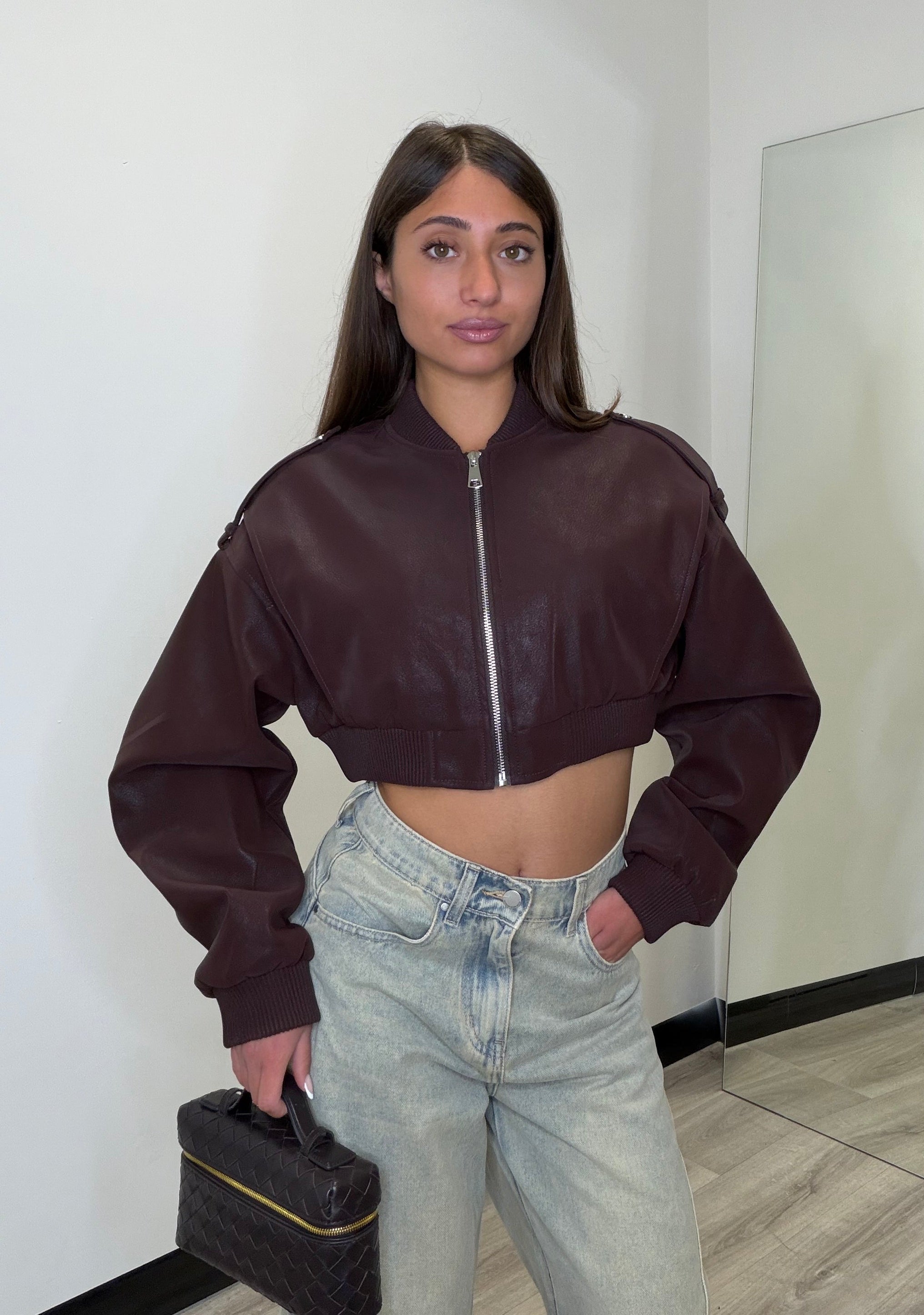 Giubbino crop marrone