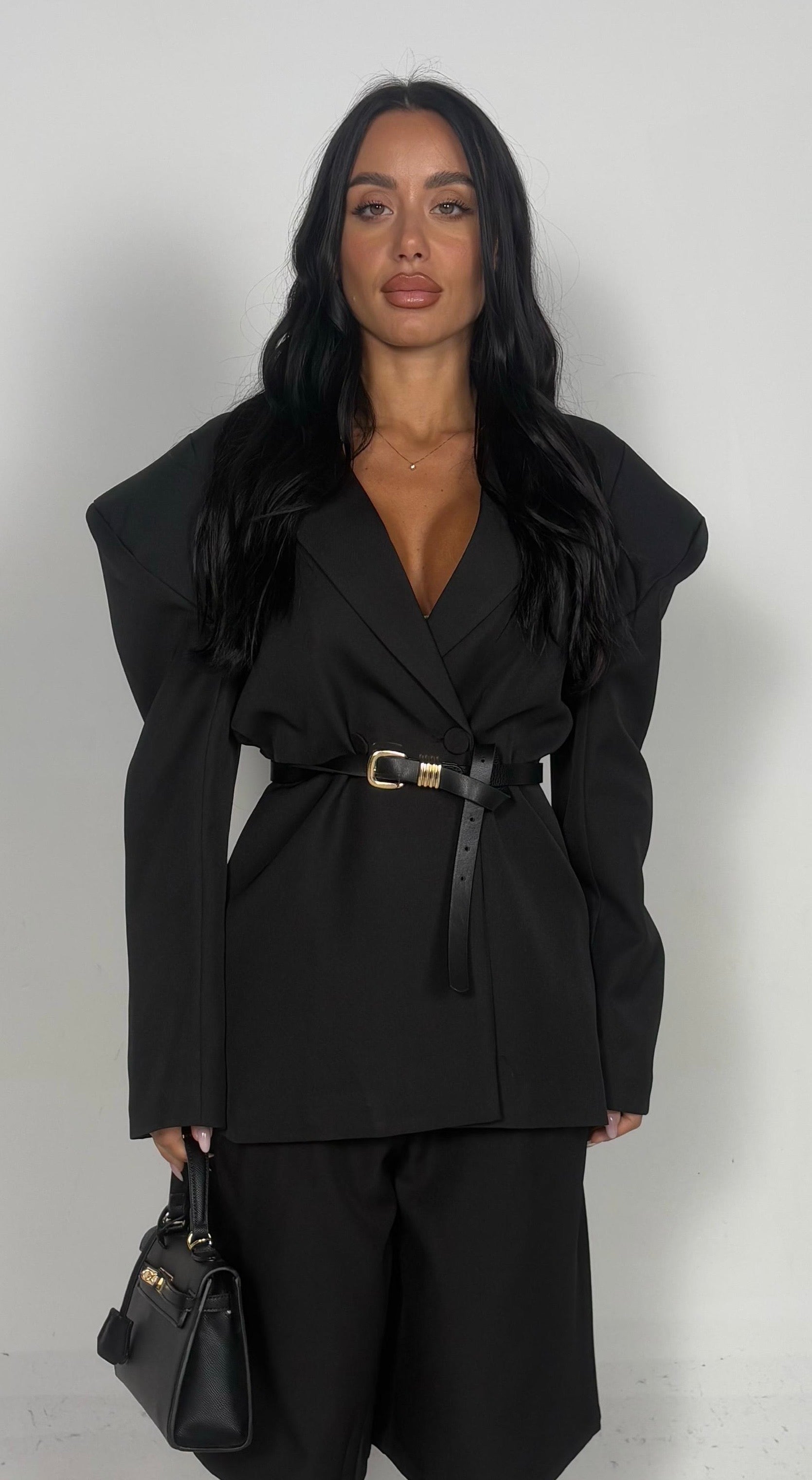 Blazer con spalline nero