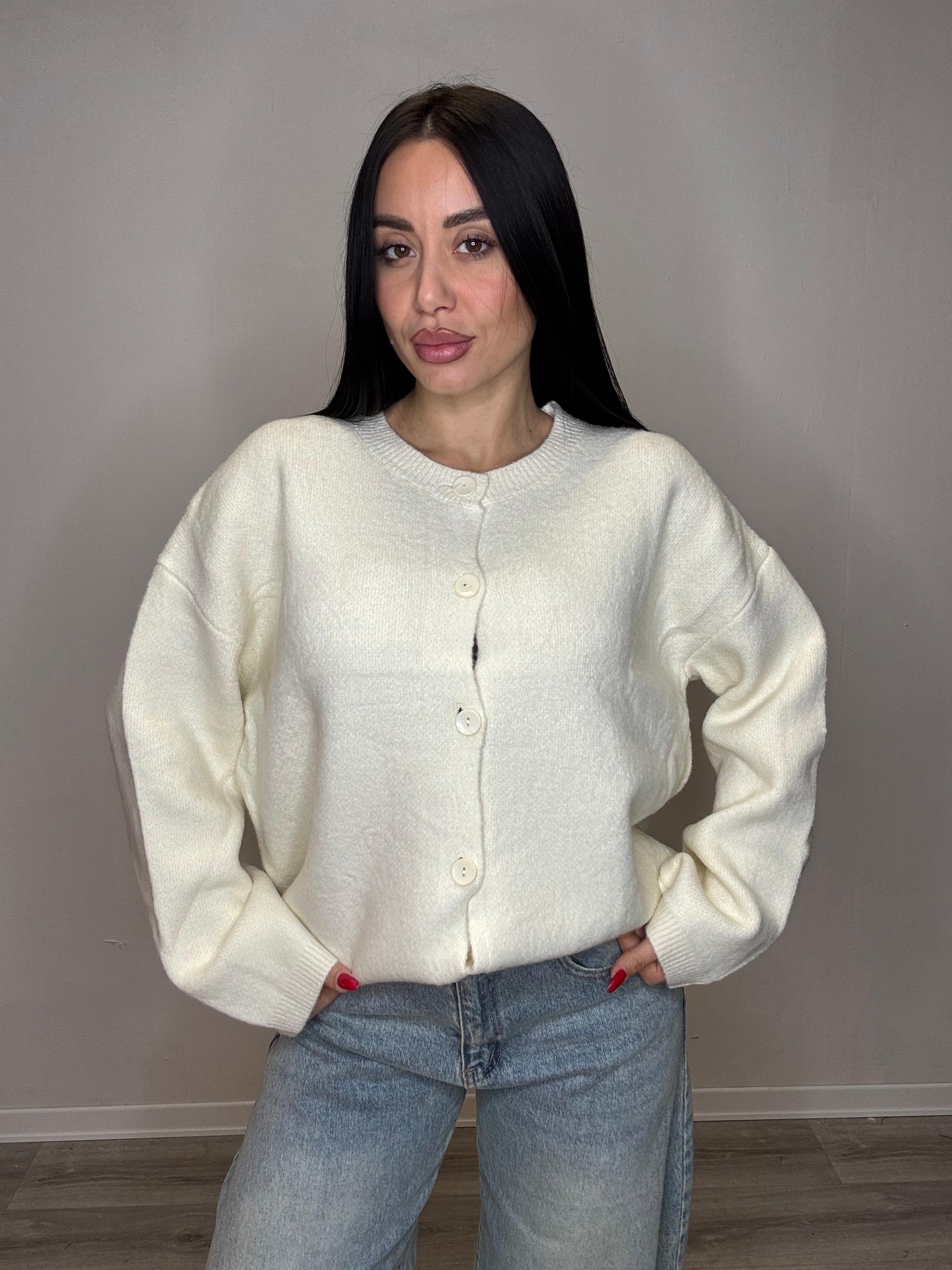 Cardigan in lana girocollo