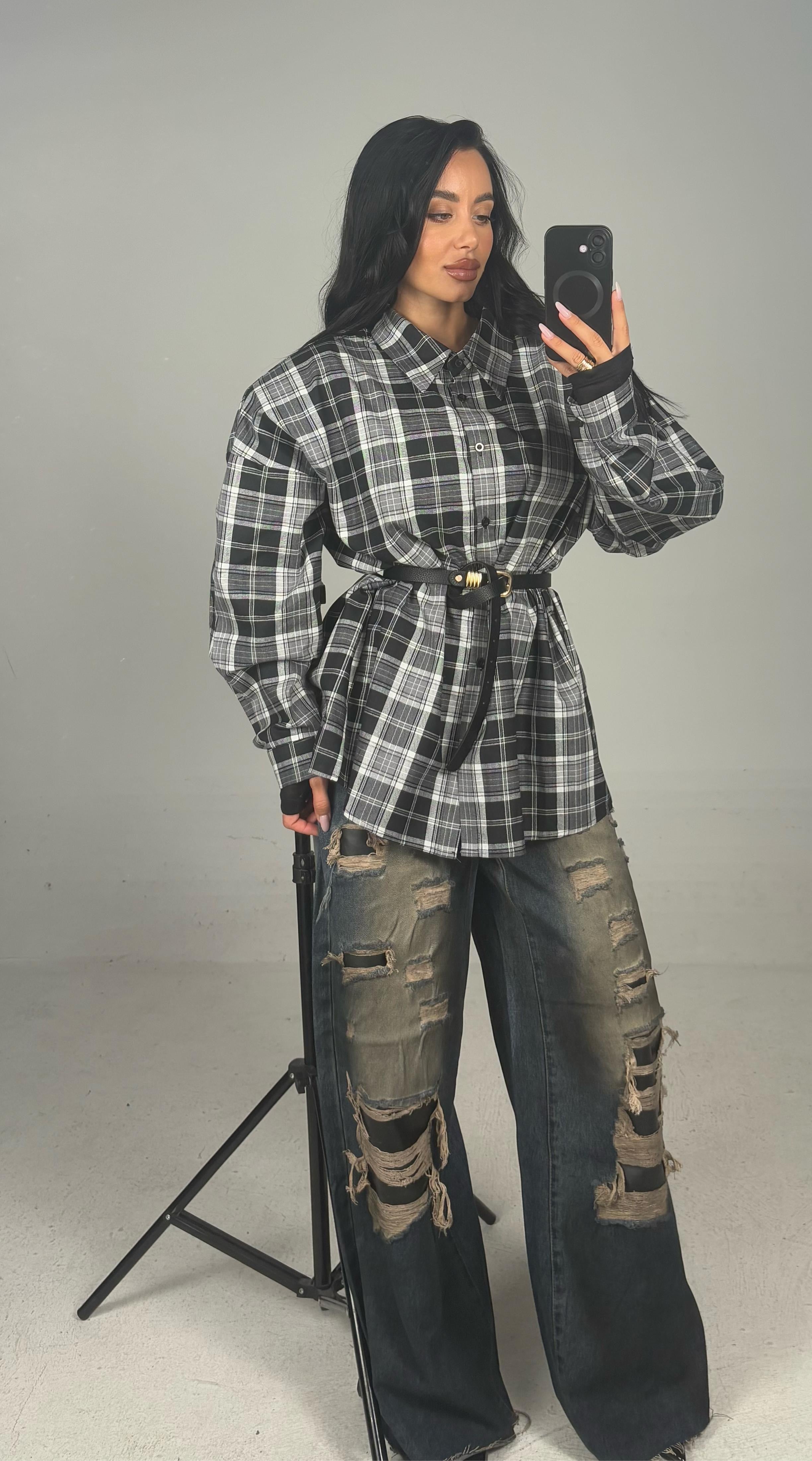 Camicia scozzese nero