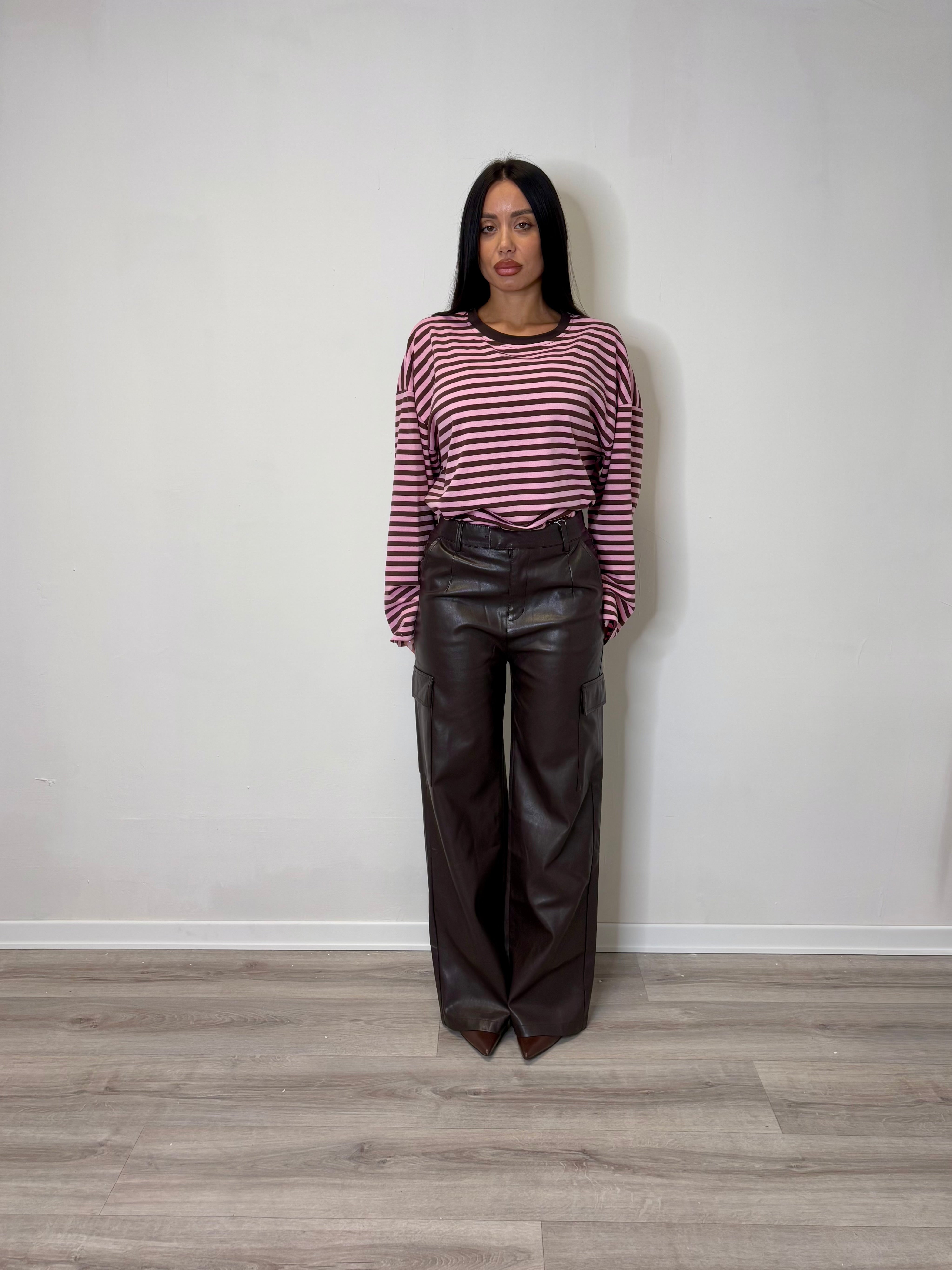 Pantalone cargo ecopelle marrone