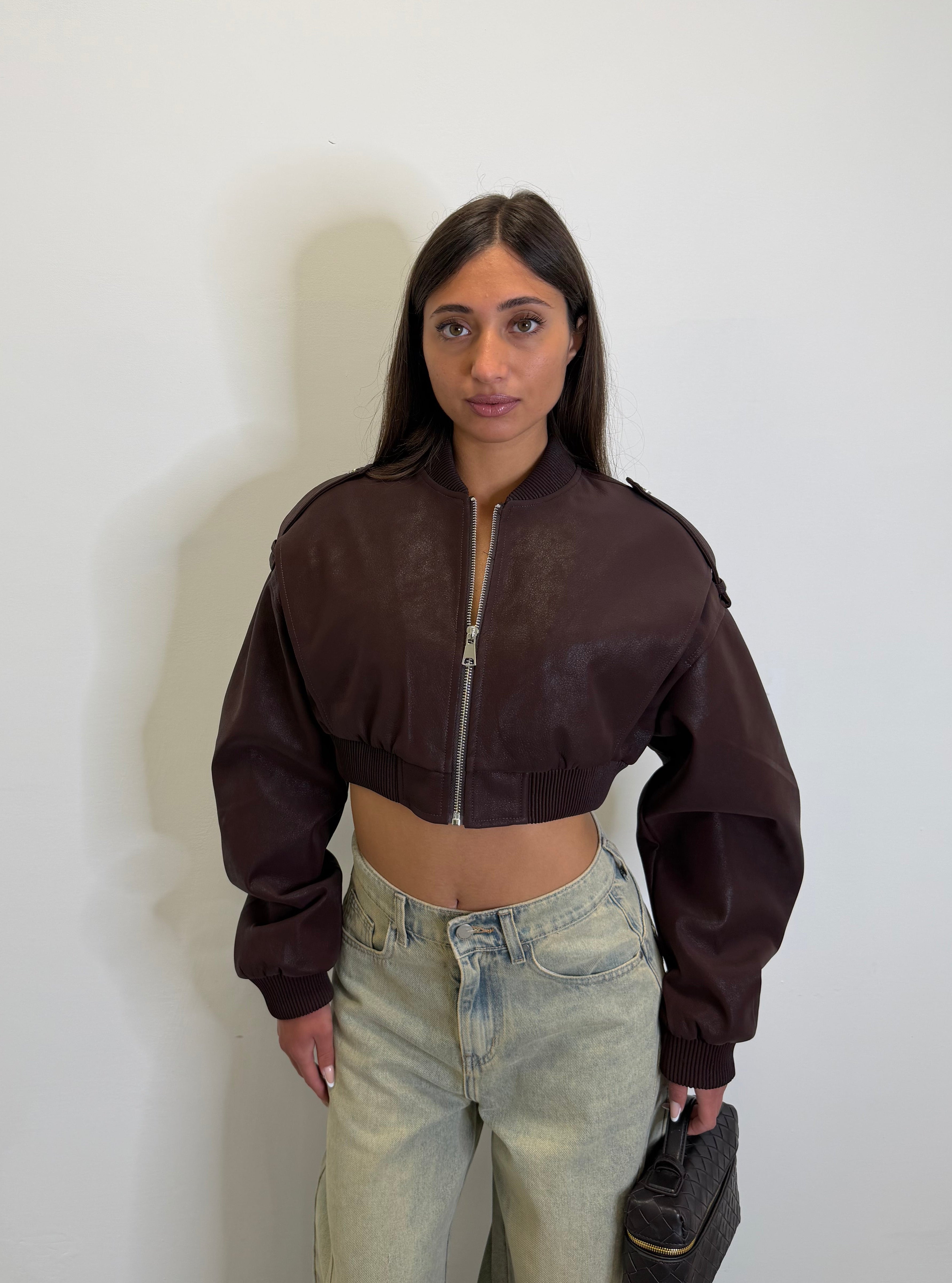 Giubbino crop marrone