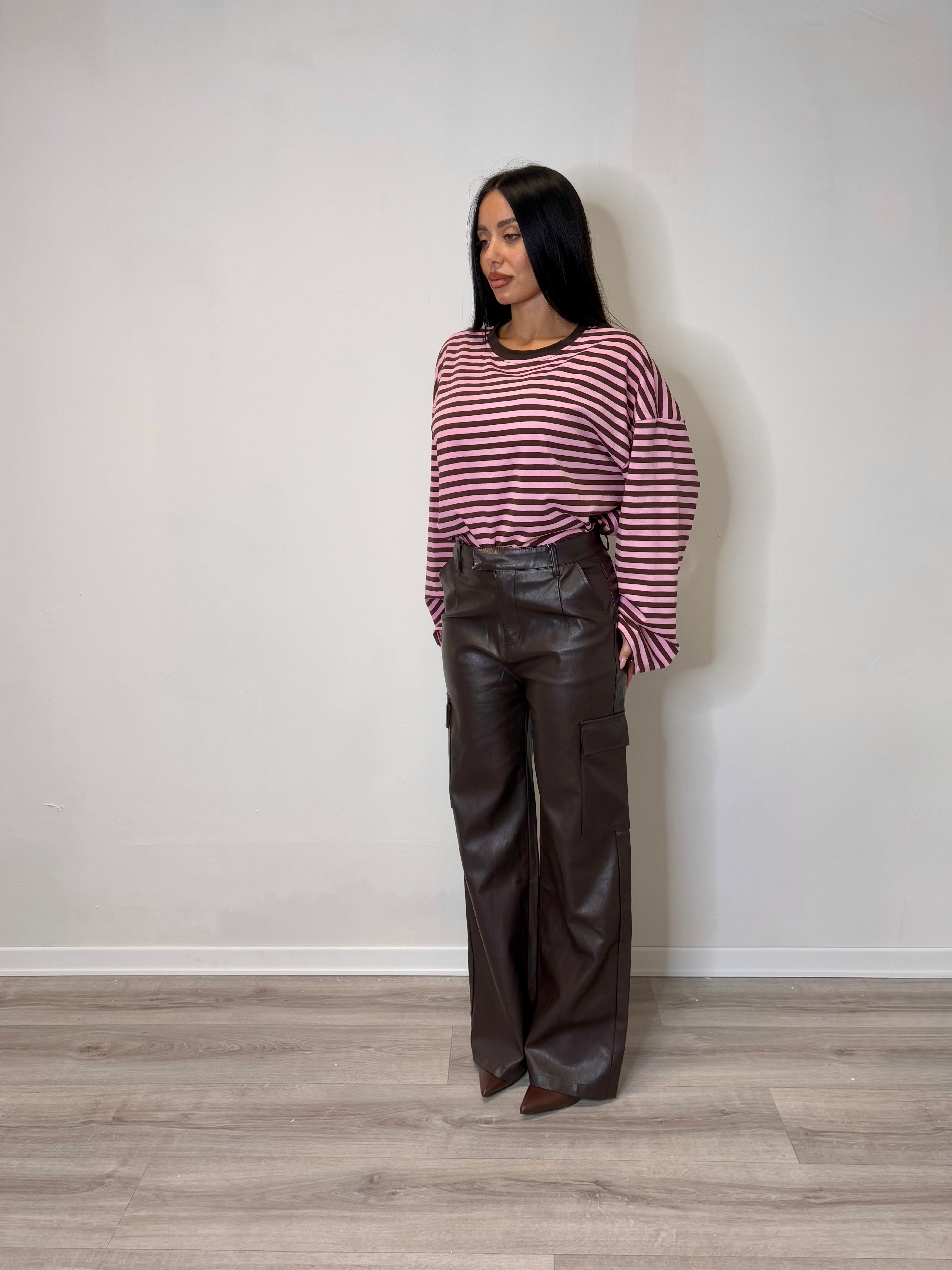 Pantalone cargo ecopelle marrone