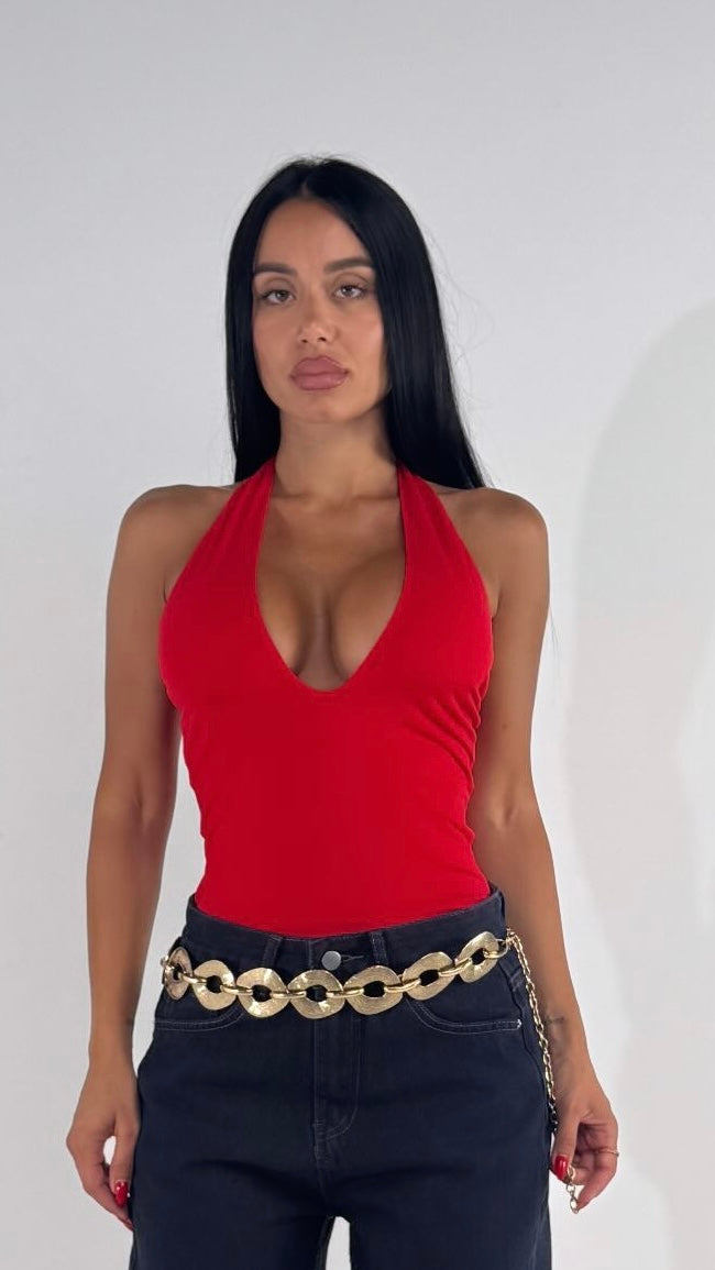 Body scollo a V rosso