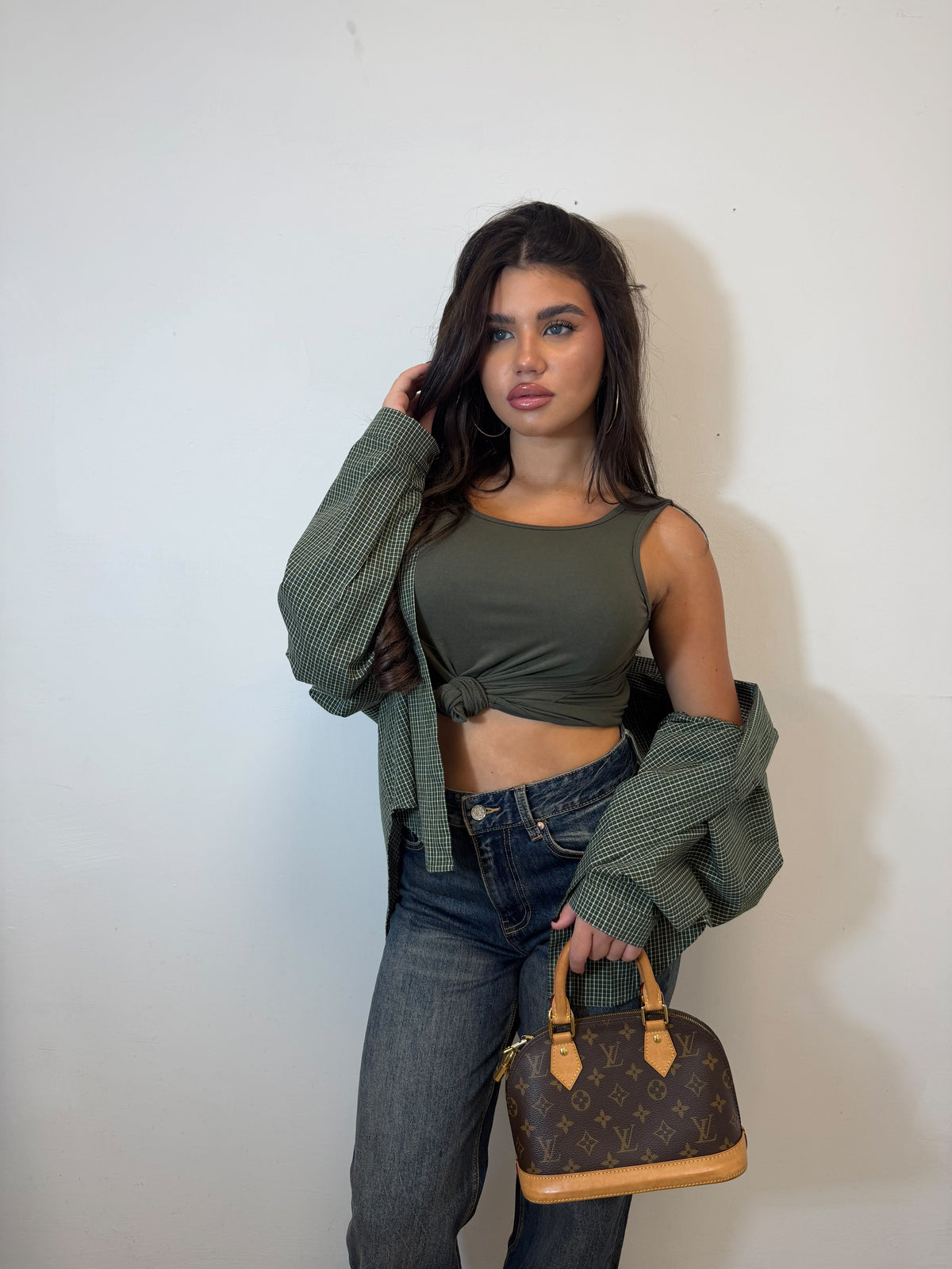CAMICIA OLIVE GRID SET