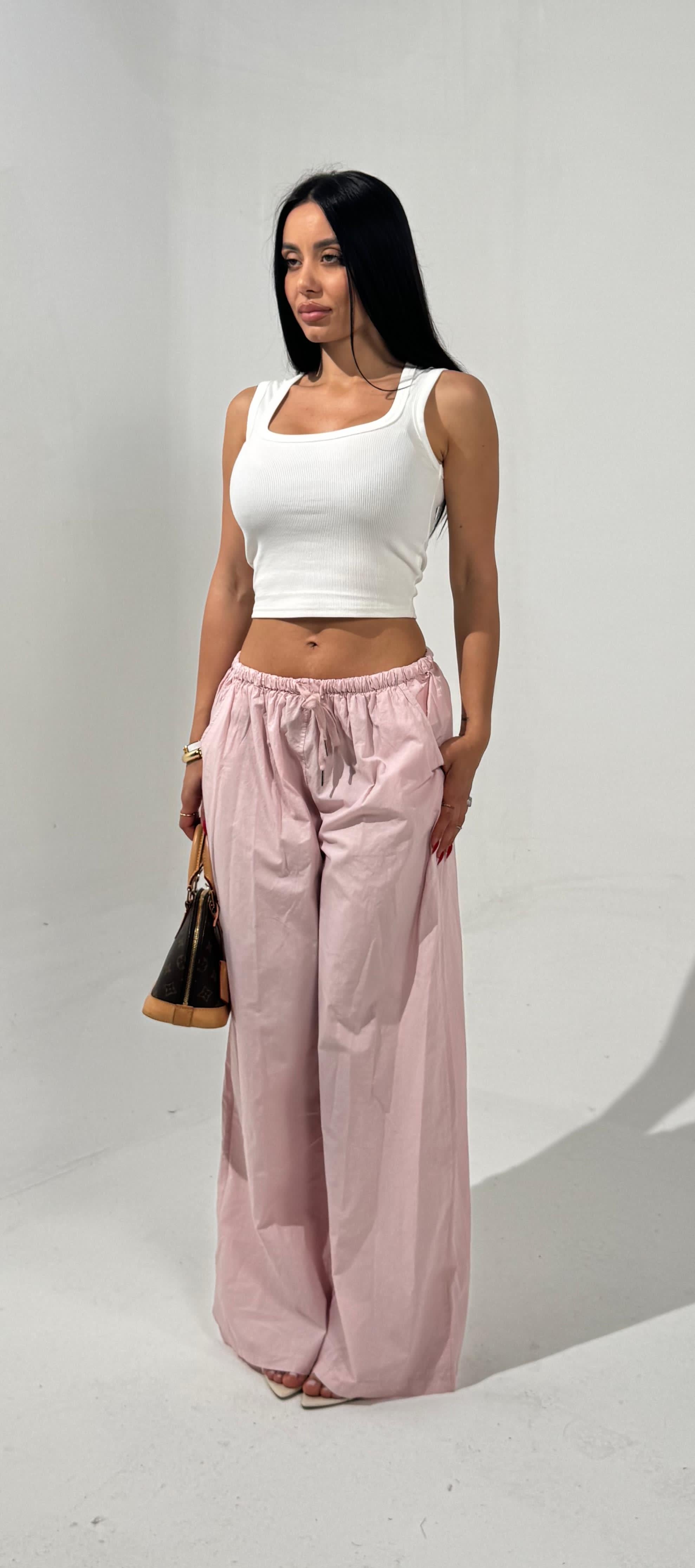 Pantalone con elastico rosa