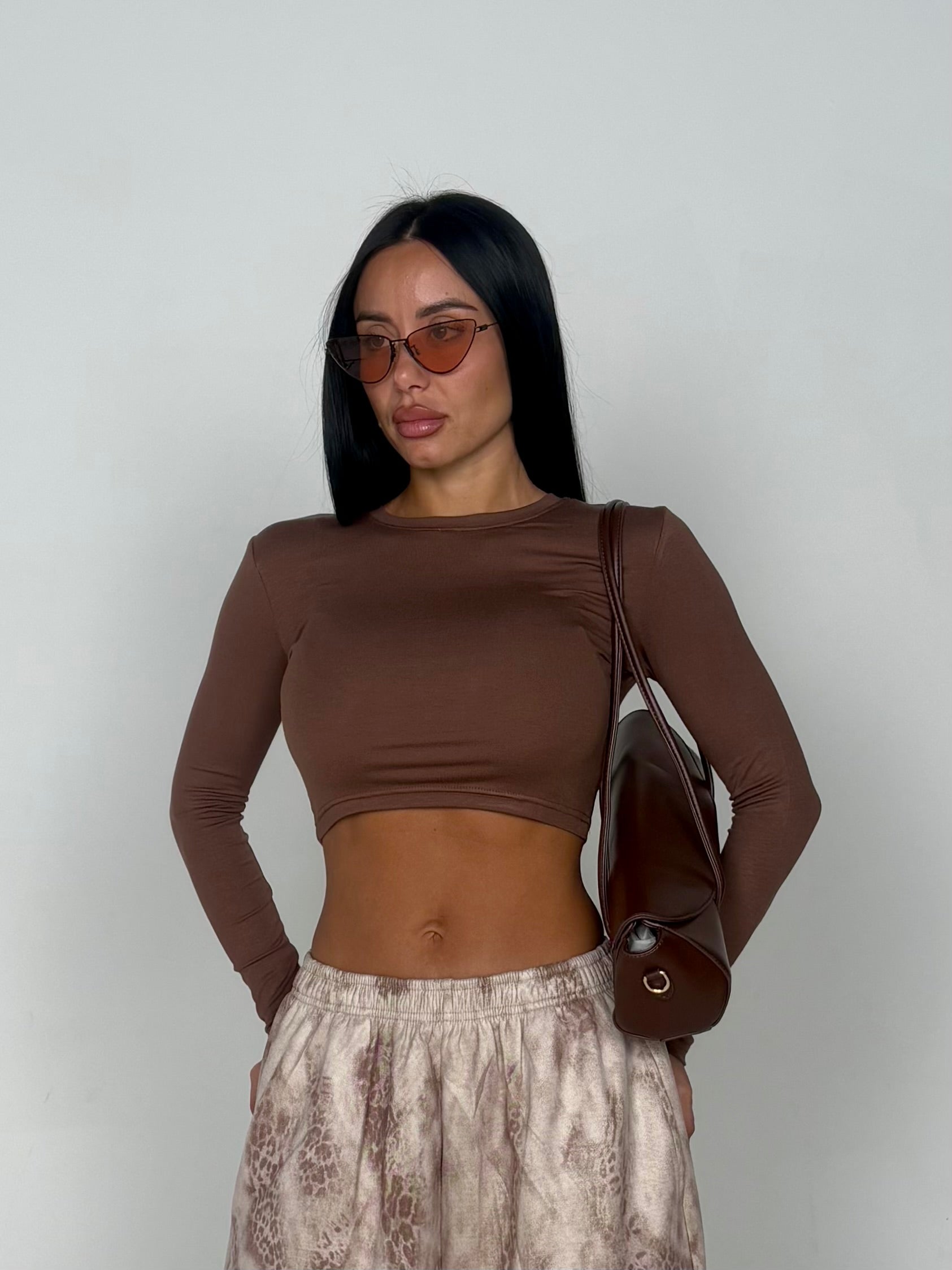 Maglia crop marrone