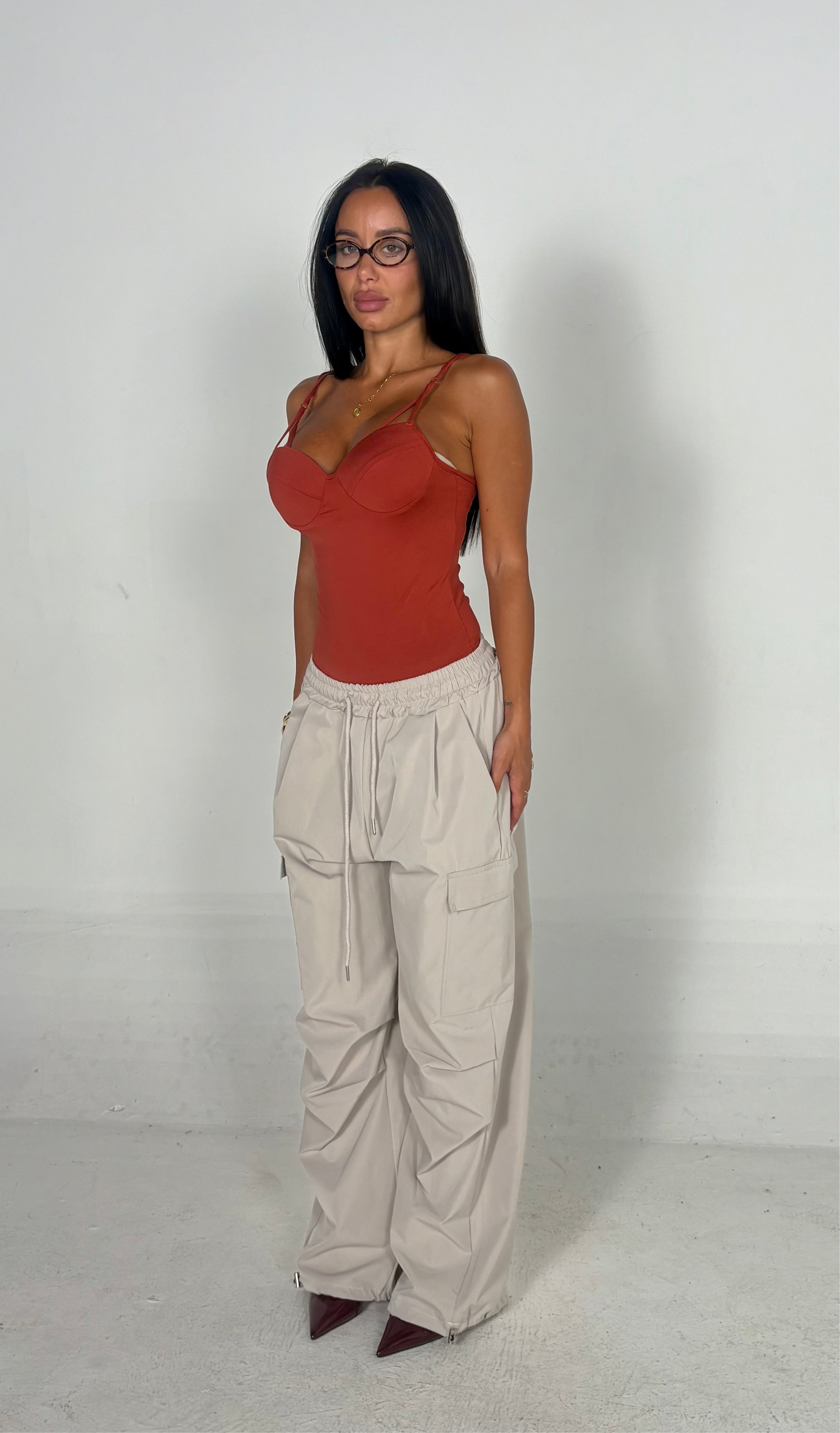 Pantalone parachute beige