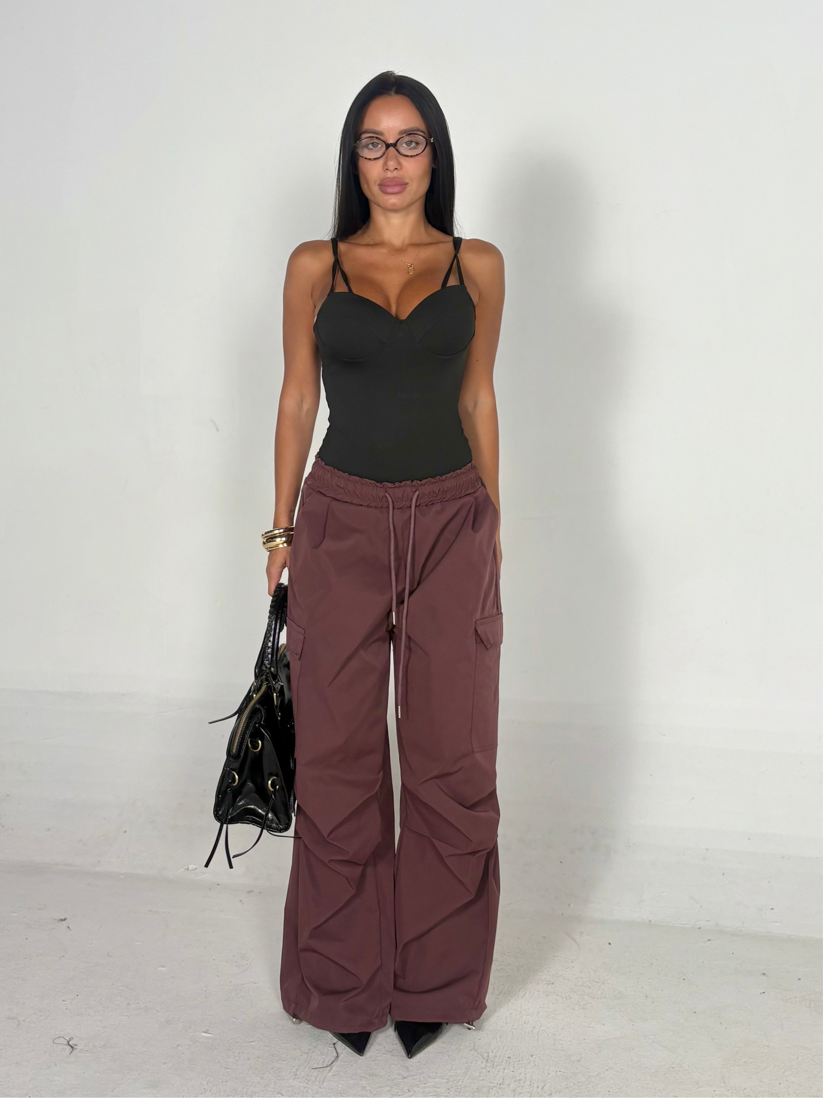 Pantalone parachute bordeaux
