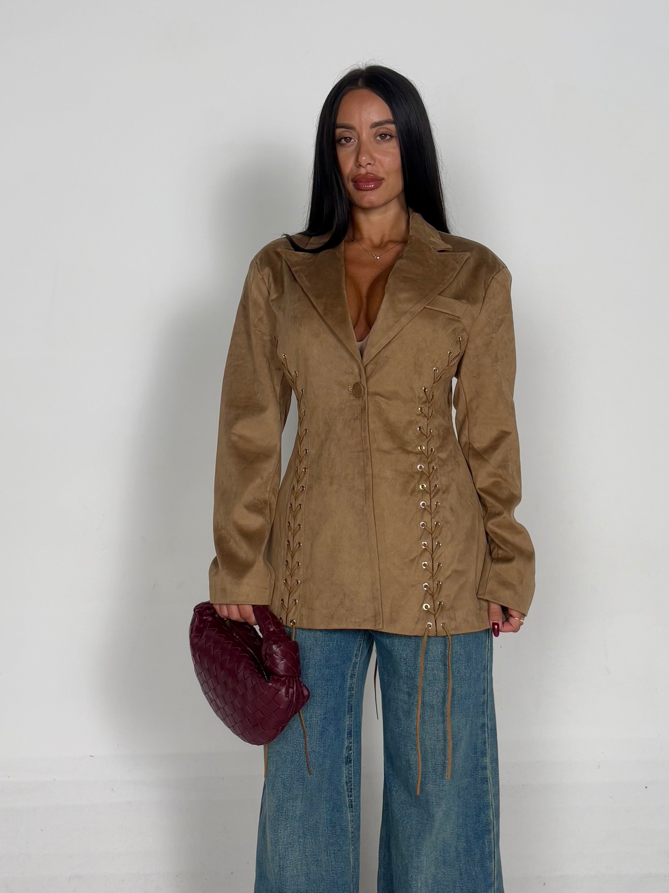 Blazer stringato in ecocamoscio