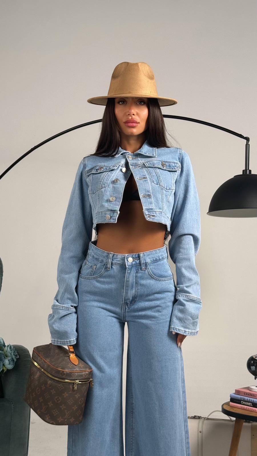 Giubbino crop denim