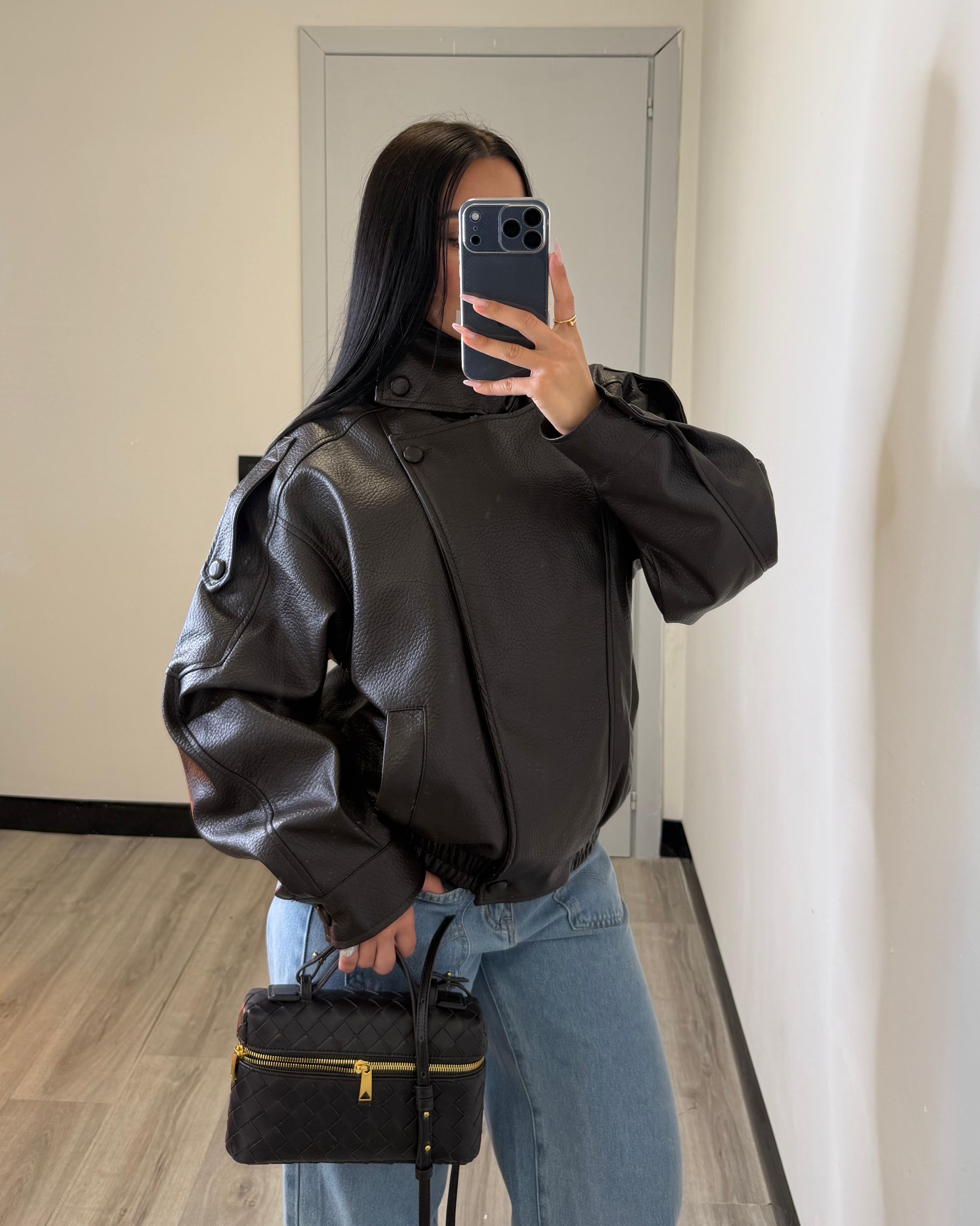 Chiodo in ecopelle oversize marrone