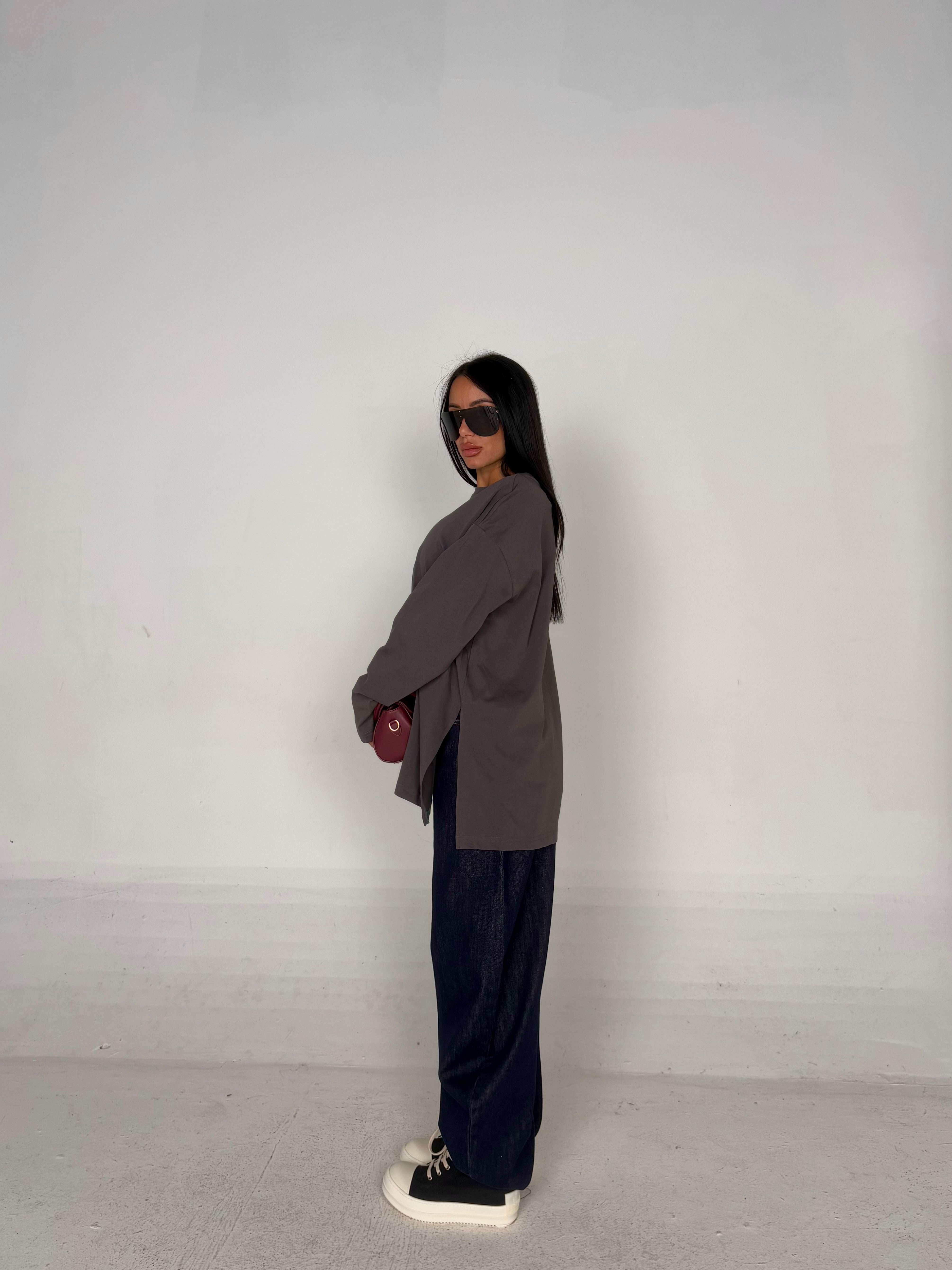 Maglia oversize manica lunga grigio