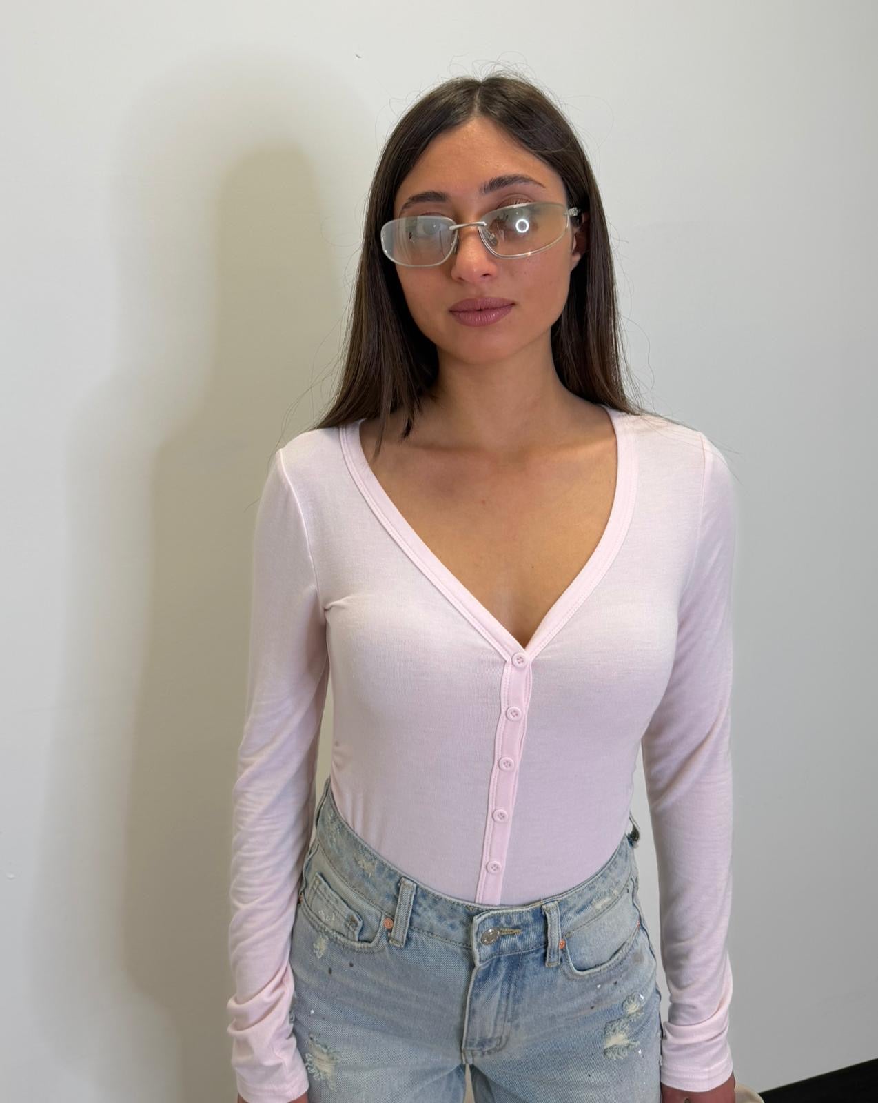 Maglia serafino con finti bottoni