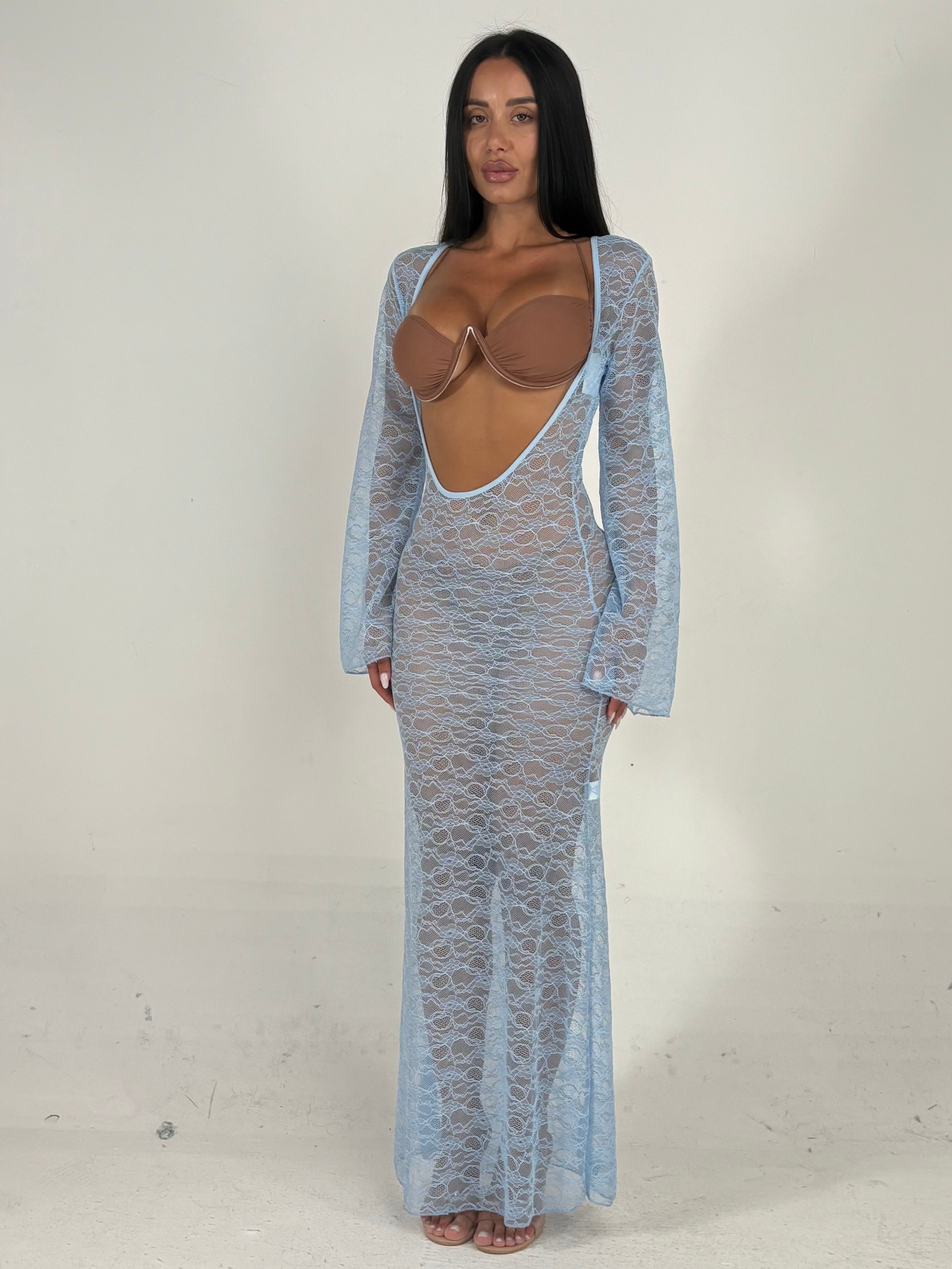 Copricostume in pizzo azzurro