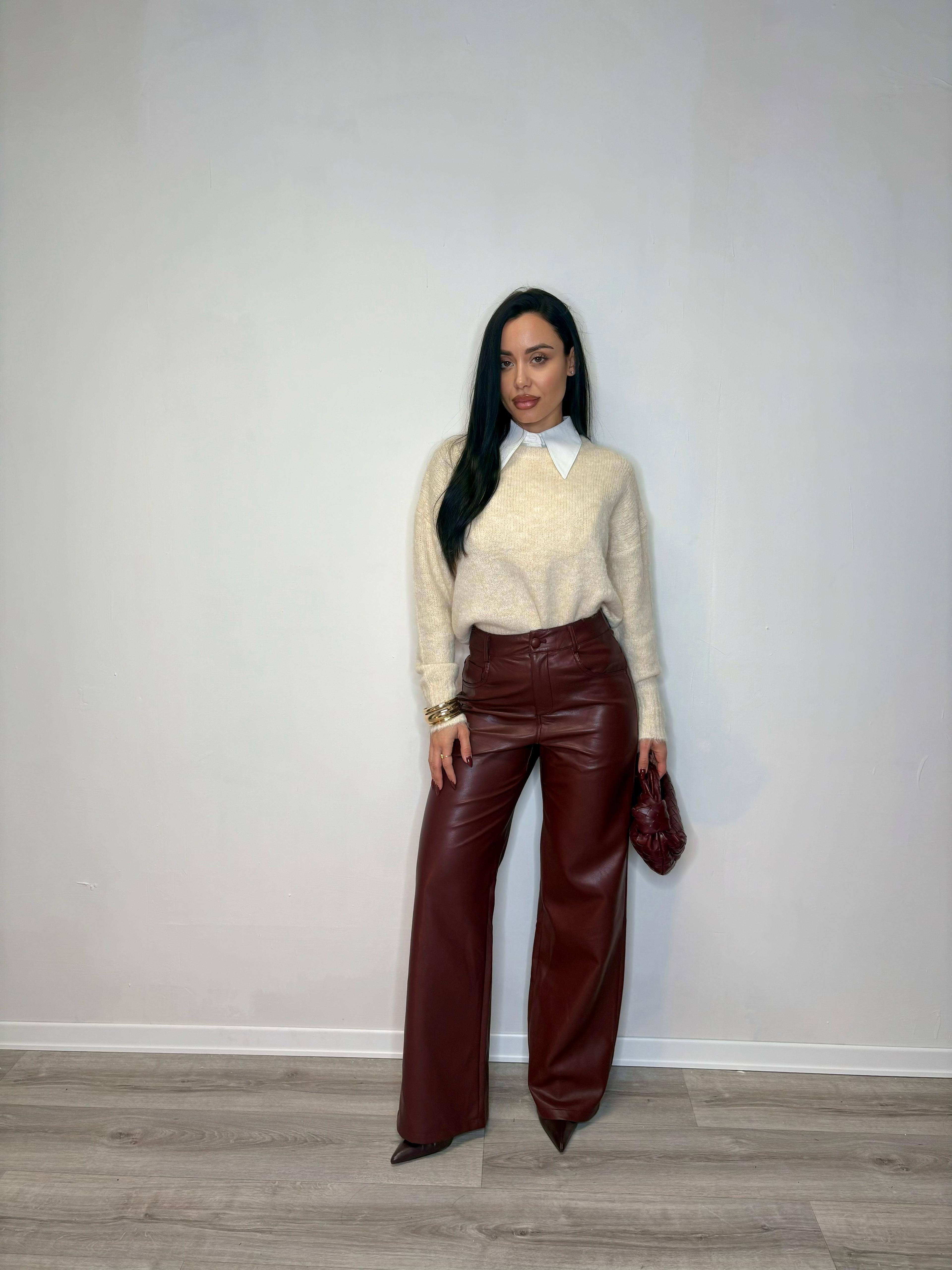 Pantalone in ecopelle bordeaux