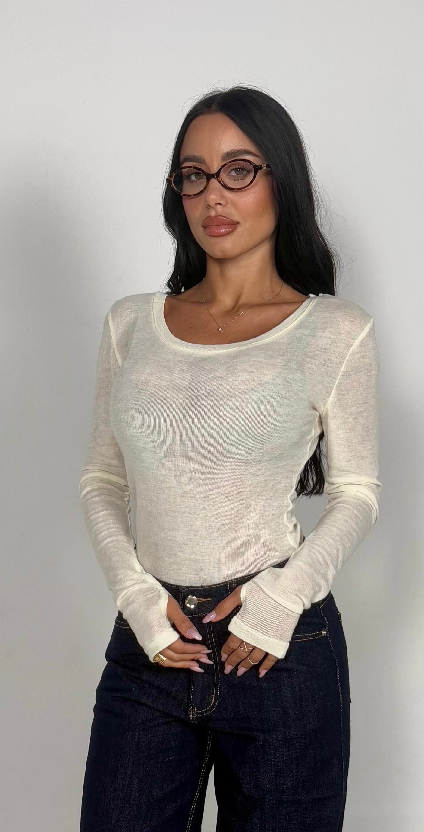 Maglia girocollo crema