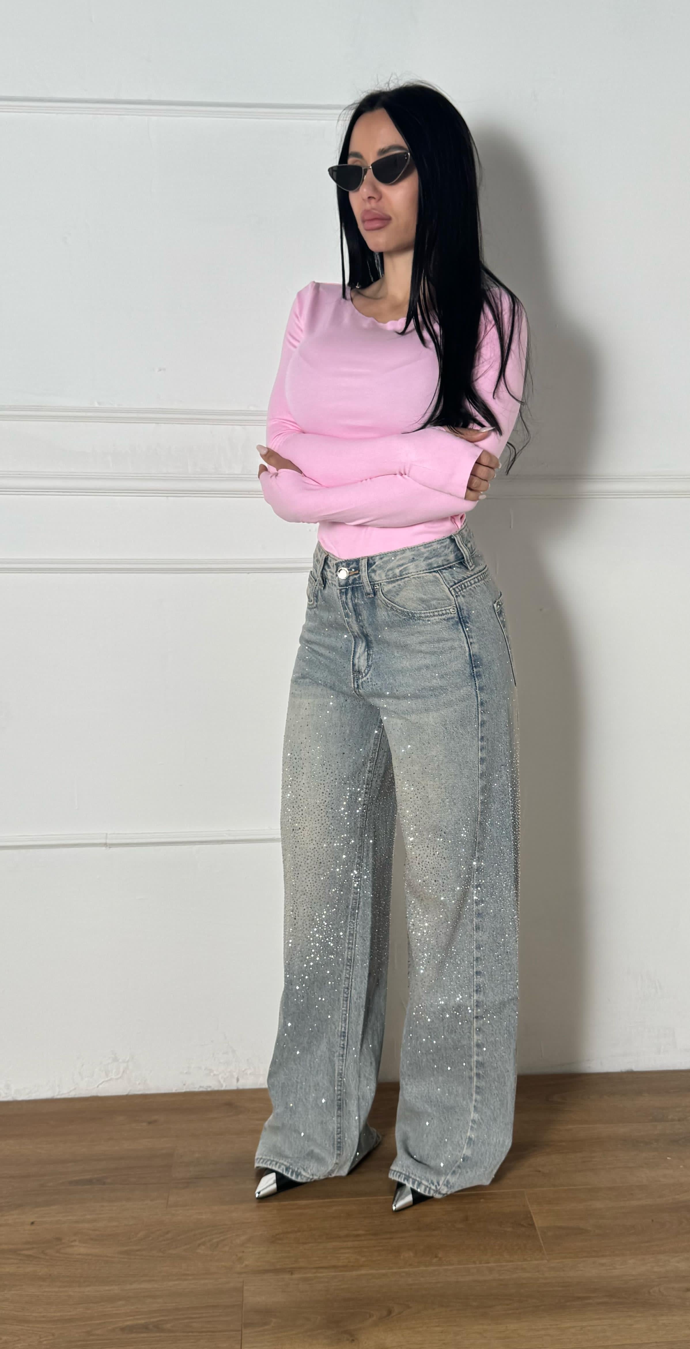 Jeans palazzo strass