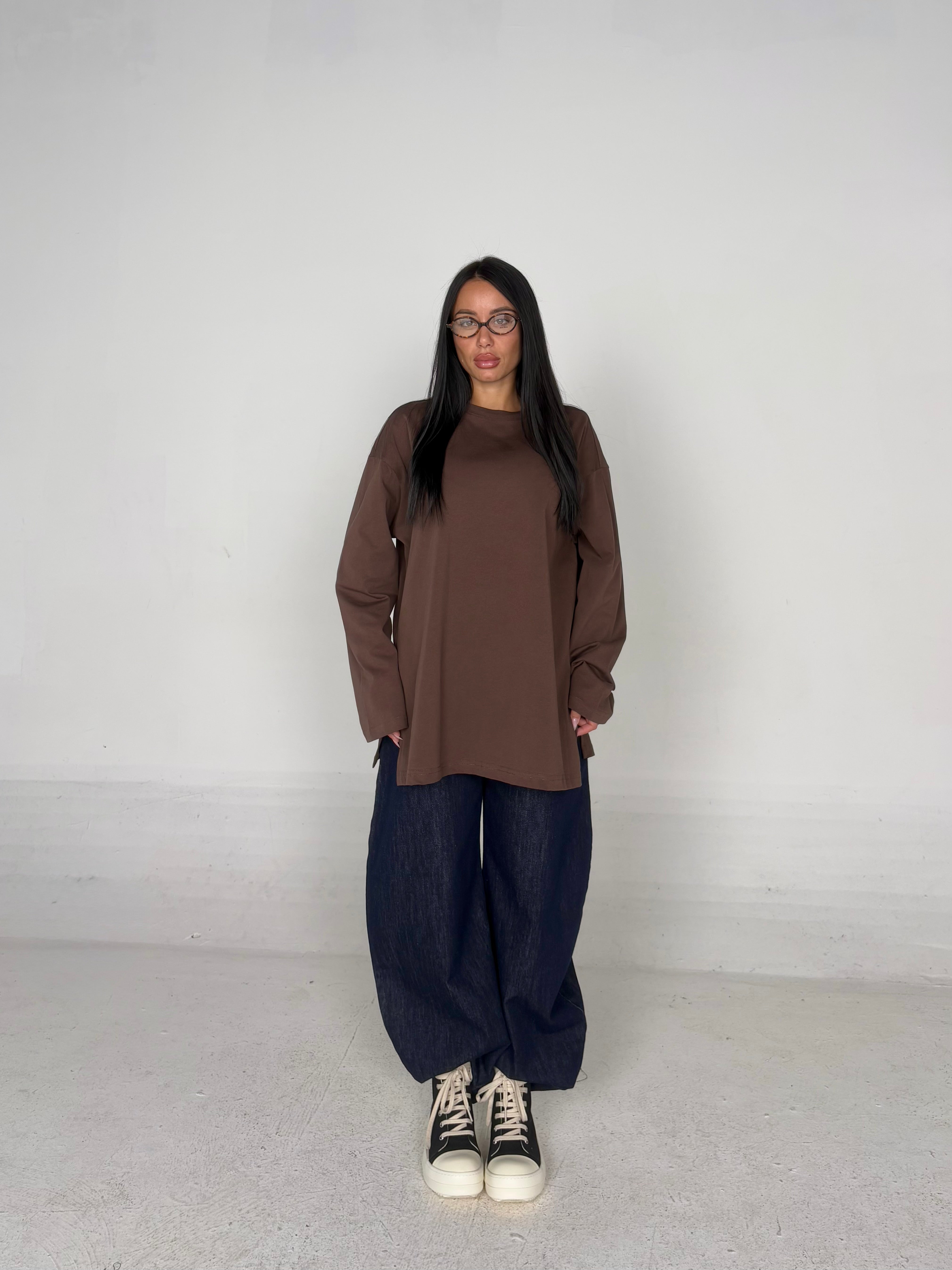 Maglia oversize manica lunga marrone