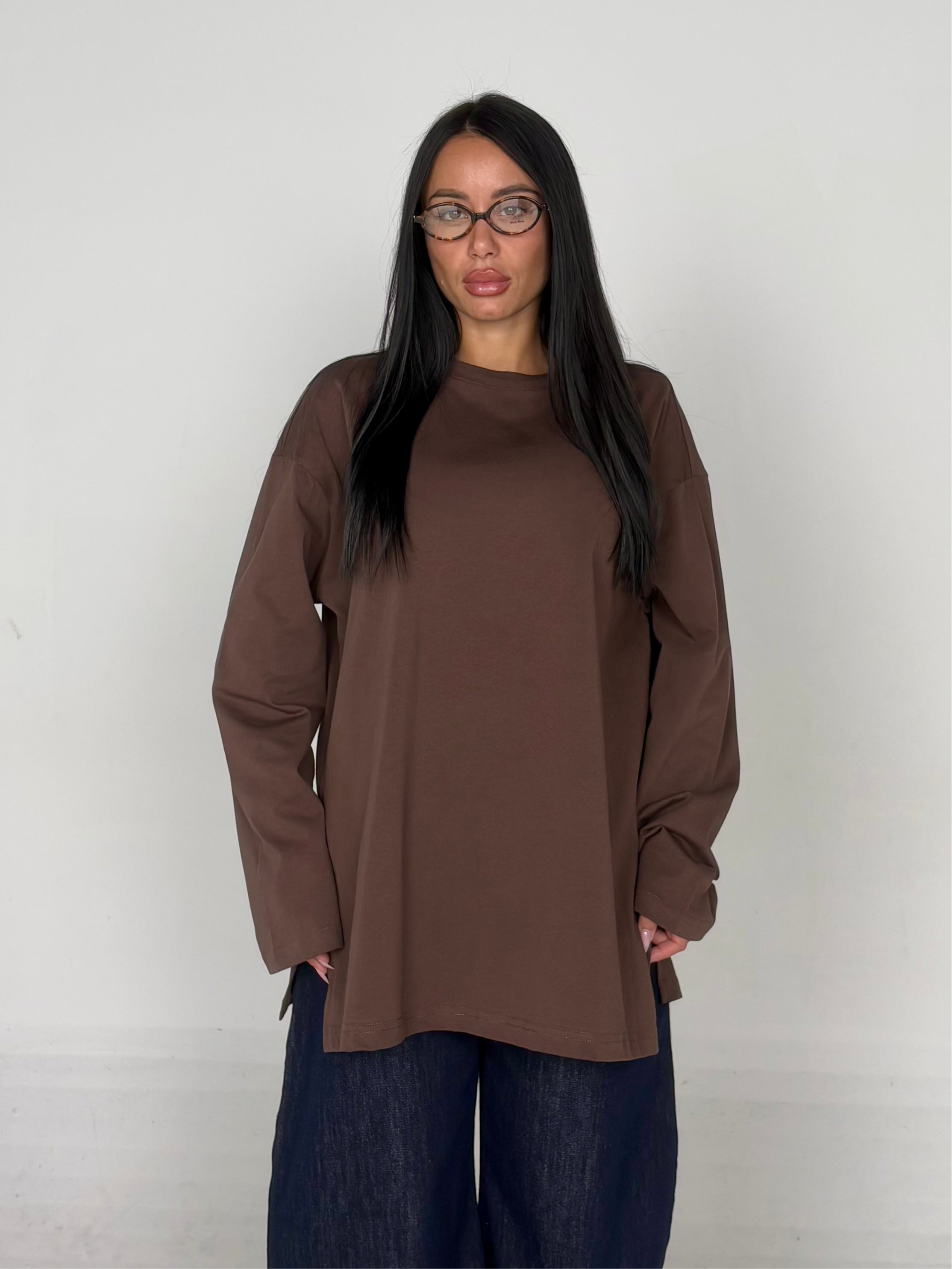 Maglia oversize manica lunga marrone