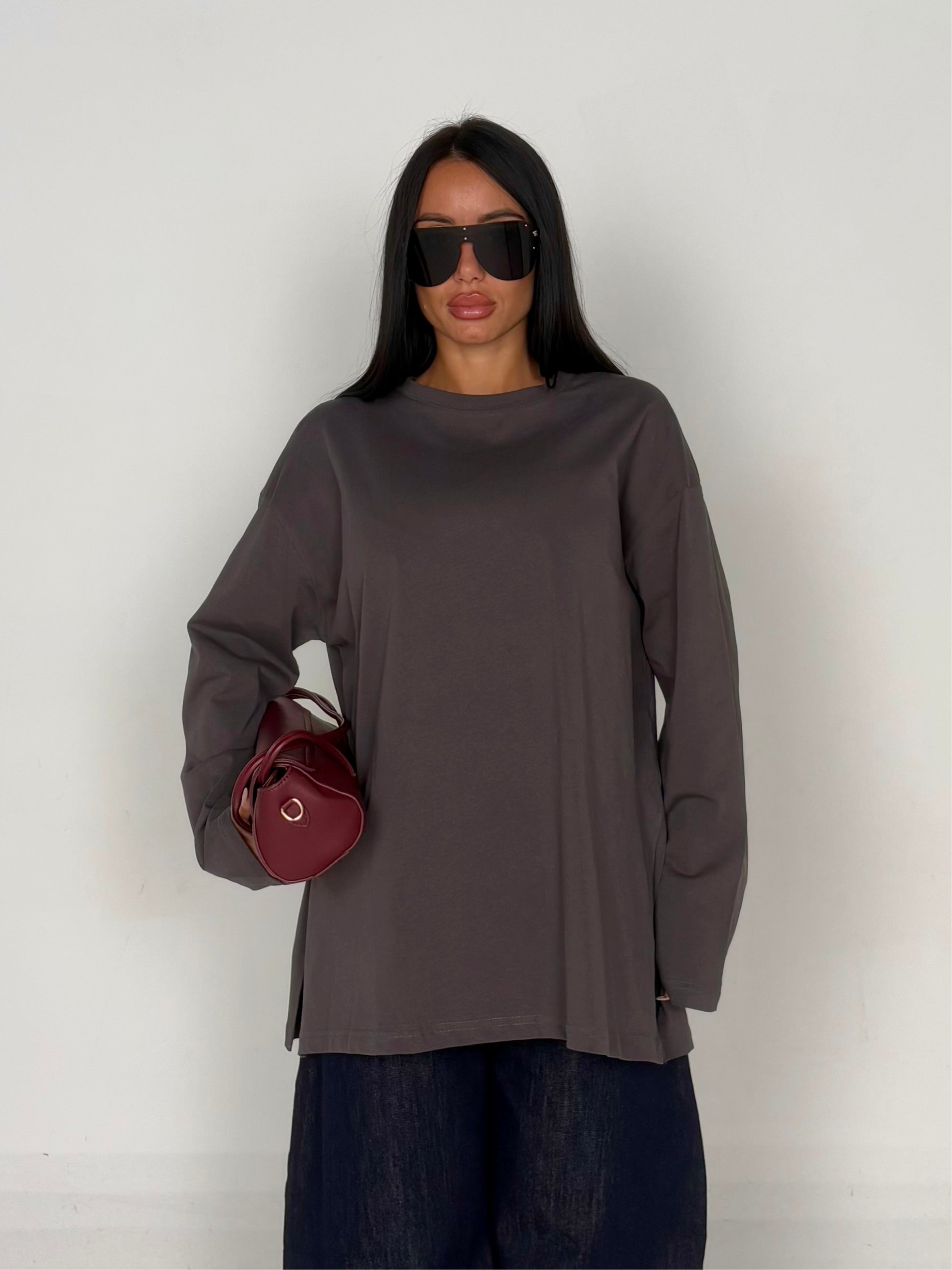 Maglia oversize manica lunga grigio