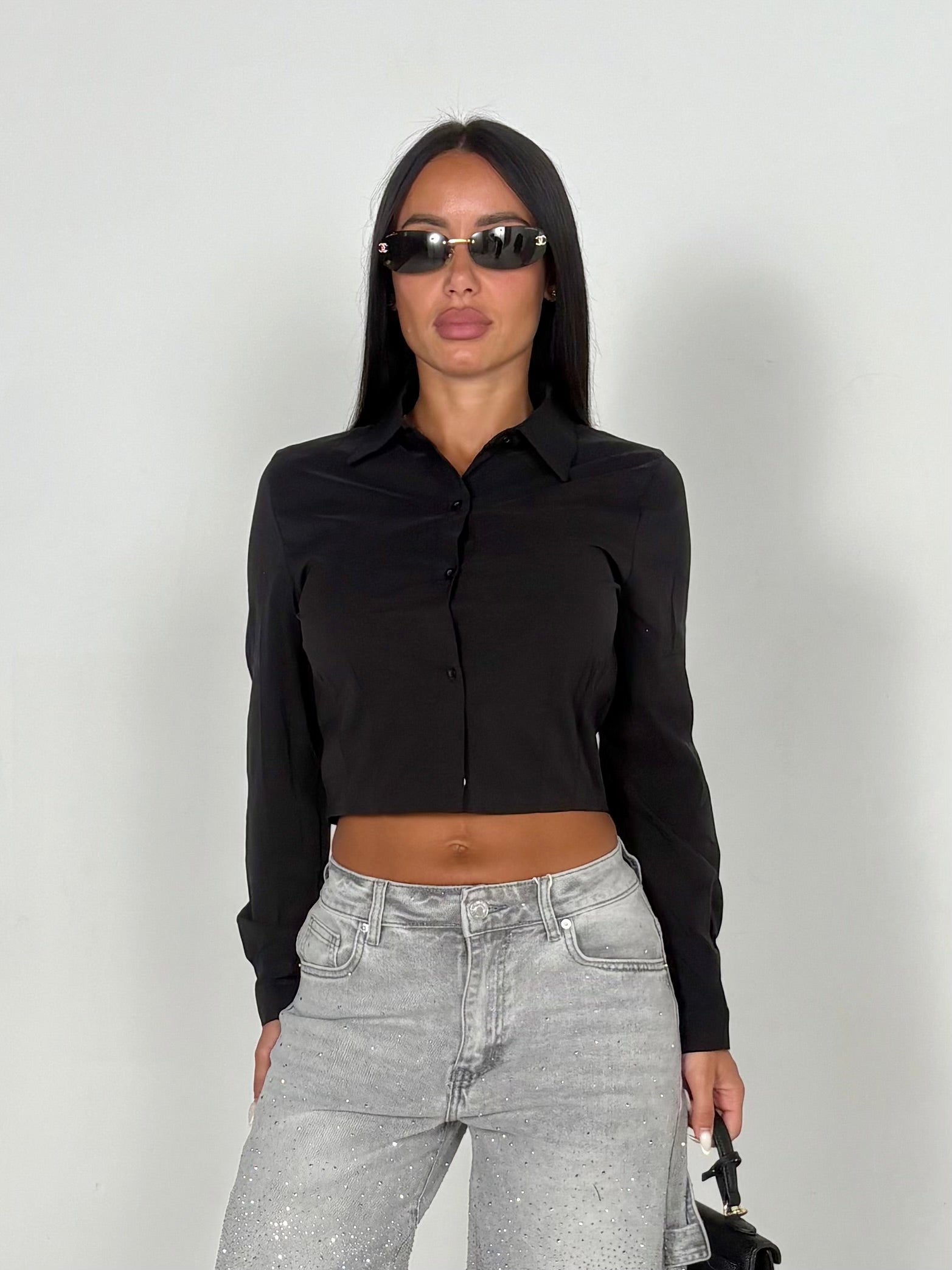 Camicia crop nero