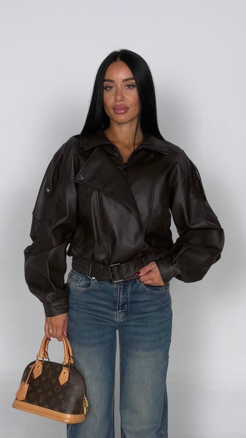 Bomber in ecopelle marrone