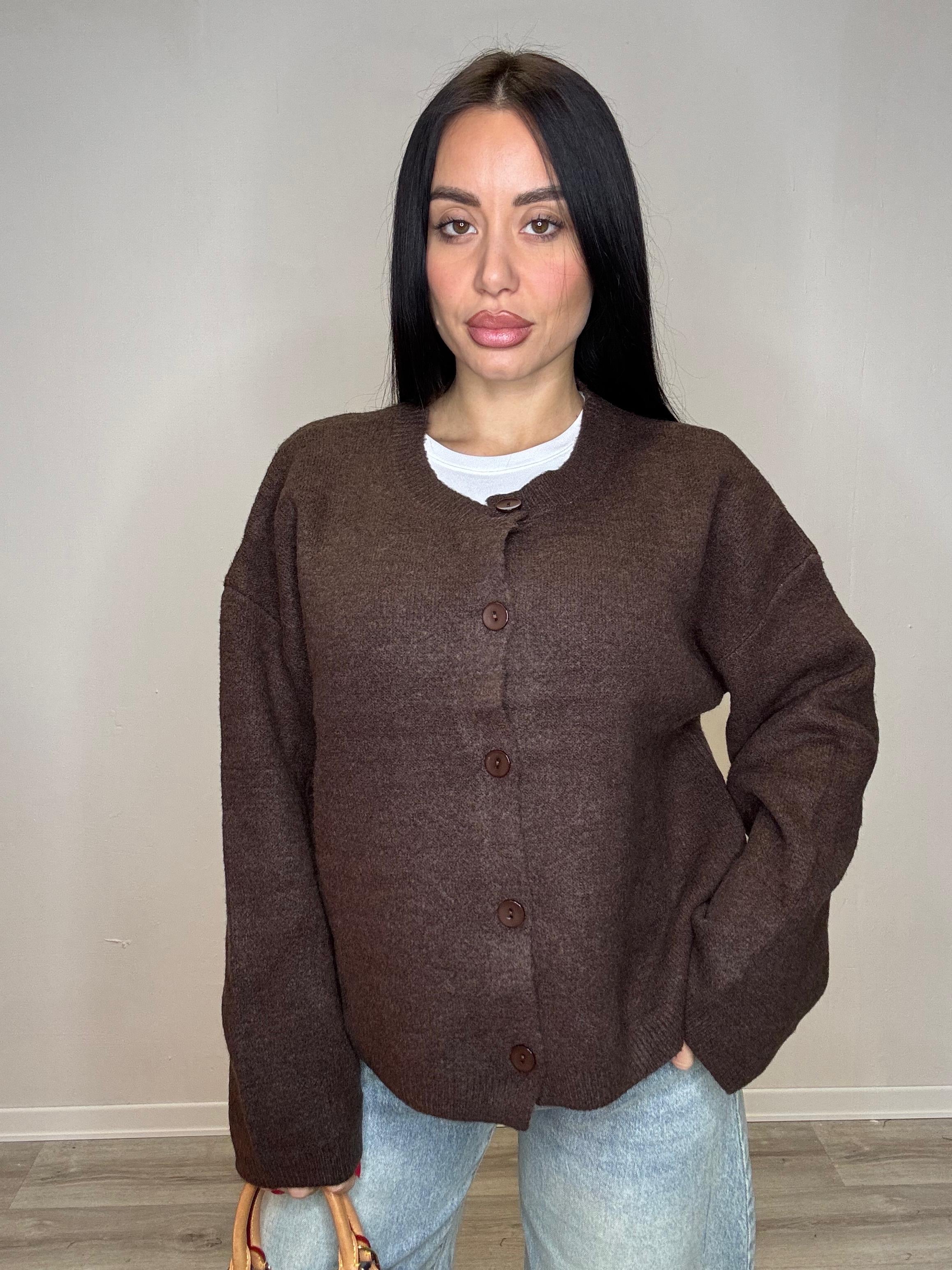 Cardigan in lana girocollo