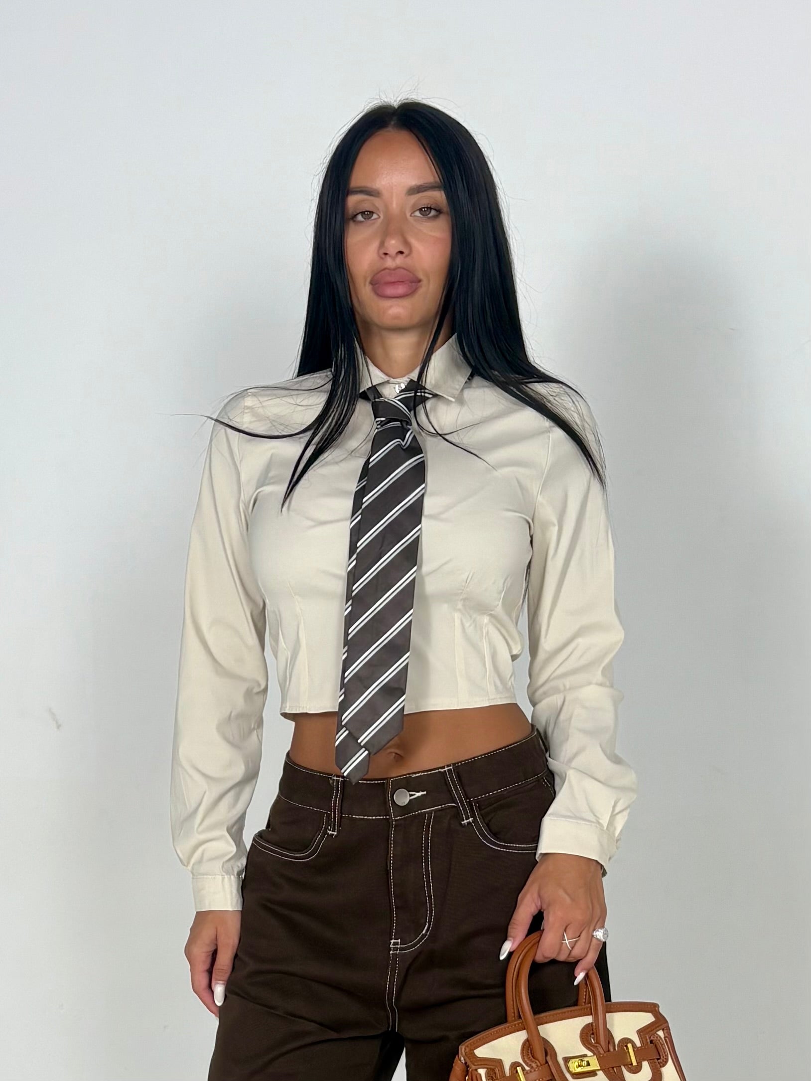 Camicia crop beige