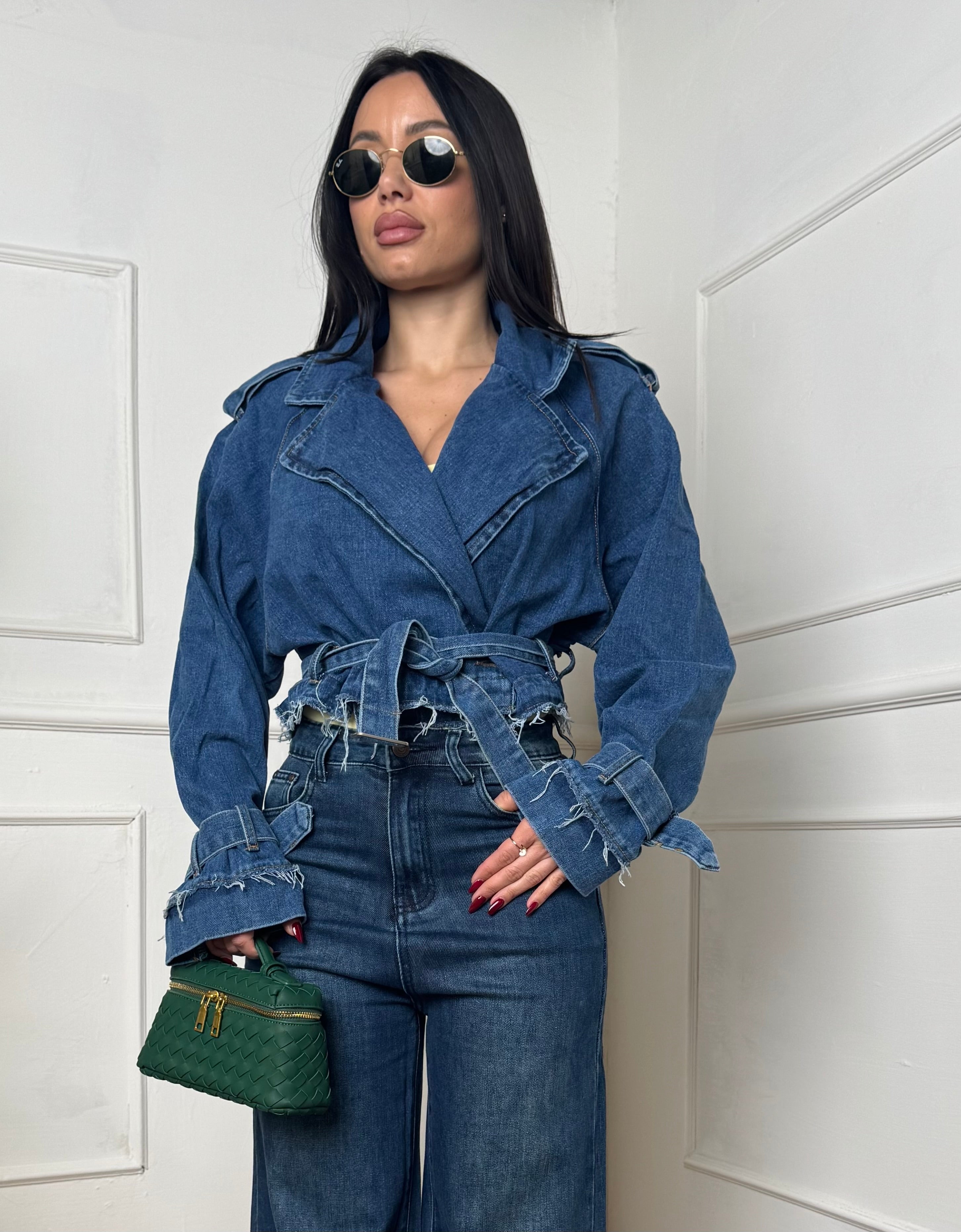 Trench denim crop