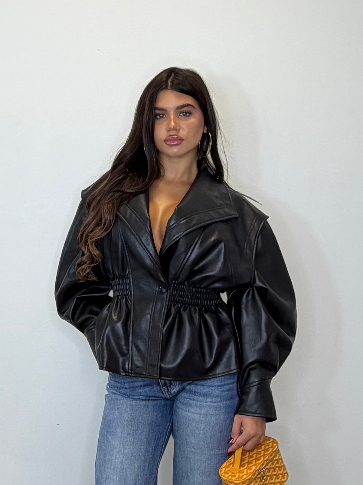 JACKET GATHERED LEATHER
