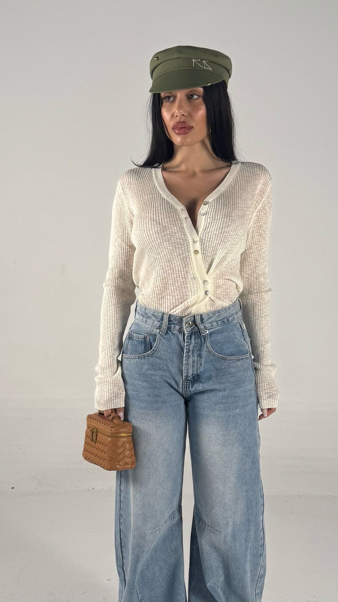 Cardigan a costine panna