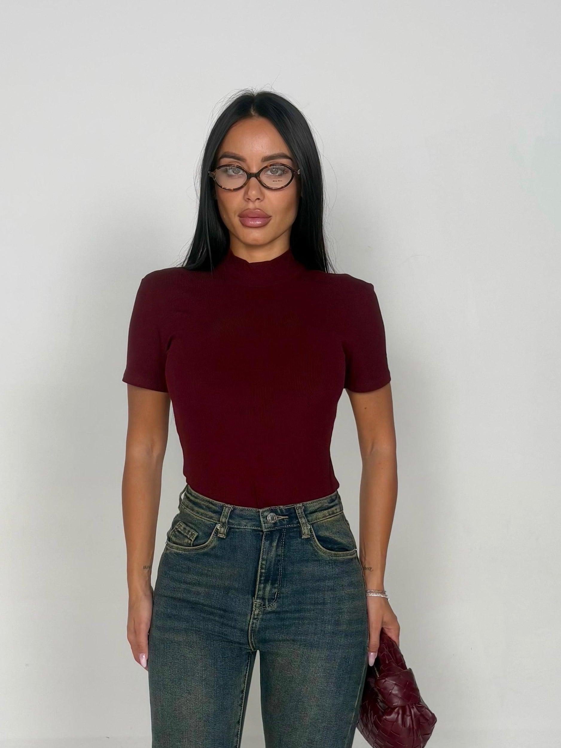 Maglia a costine bordeaux
