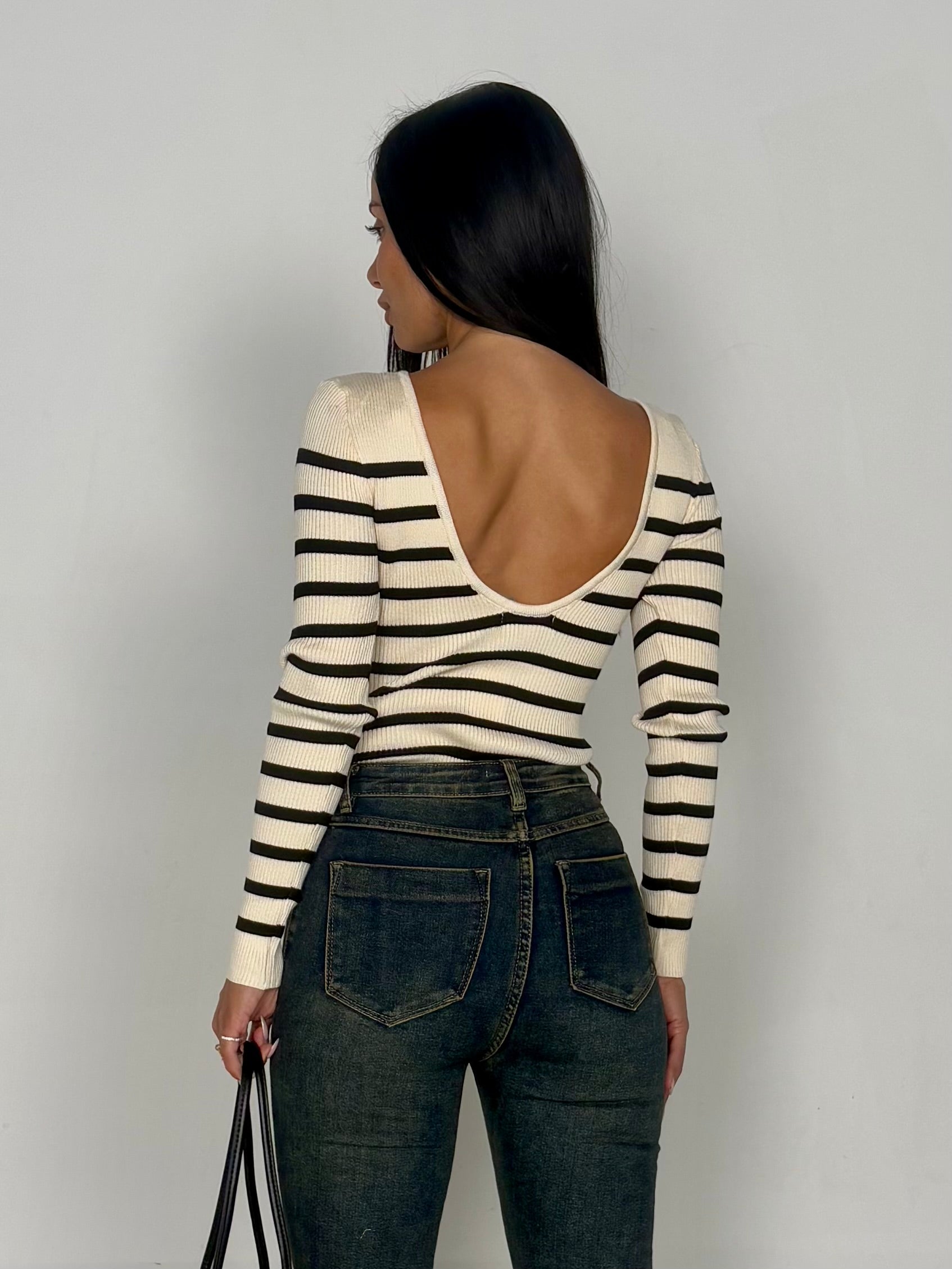 Body a coste righe beige