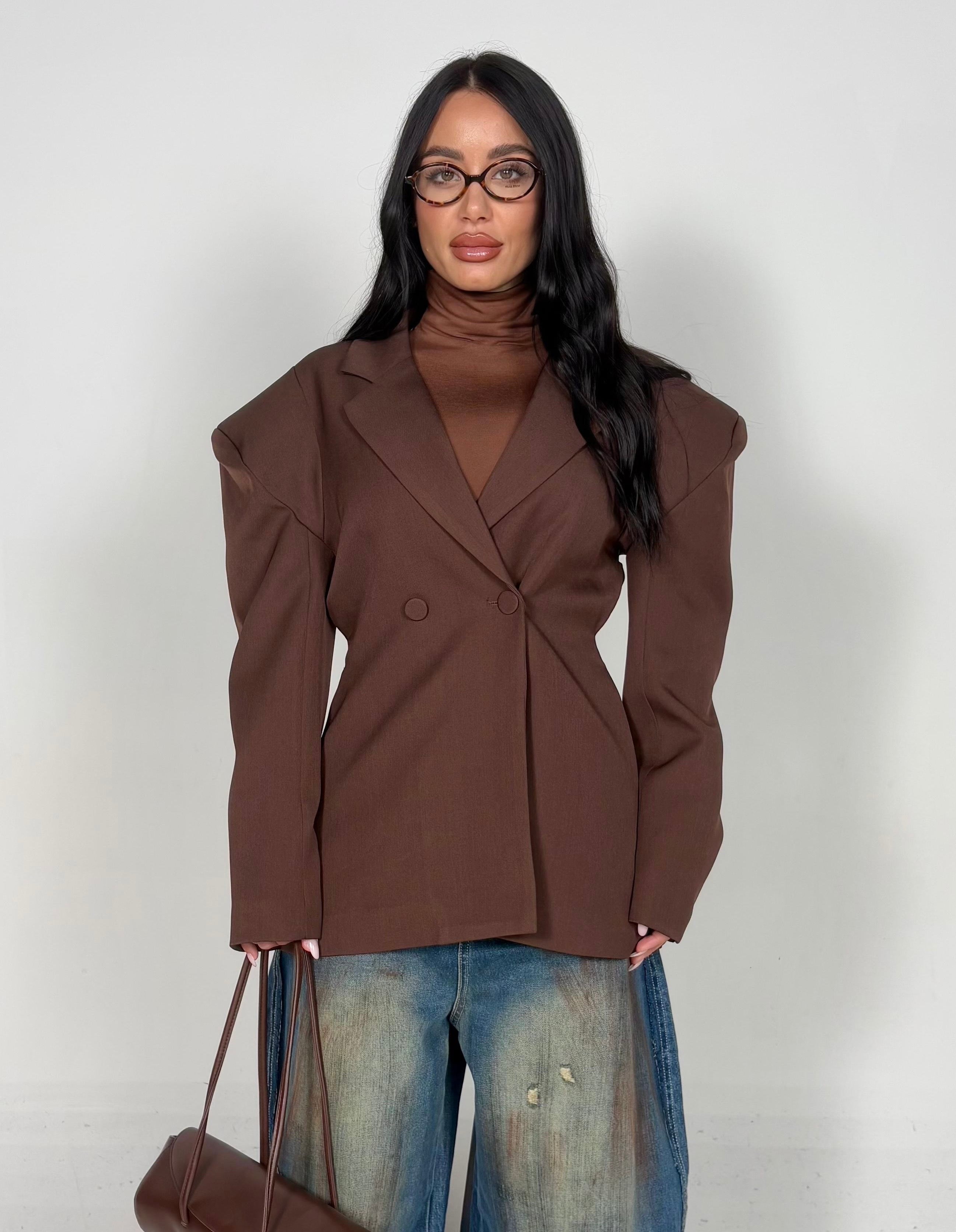 Blazer con spalline marrone