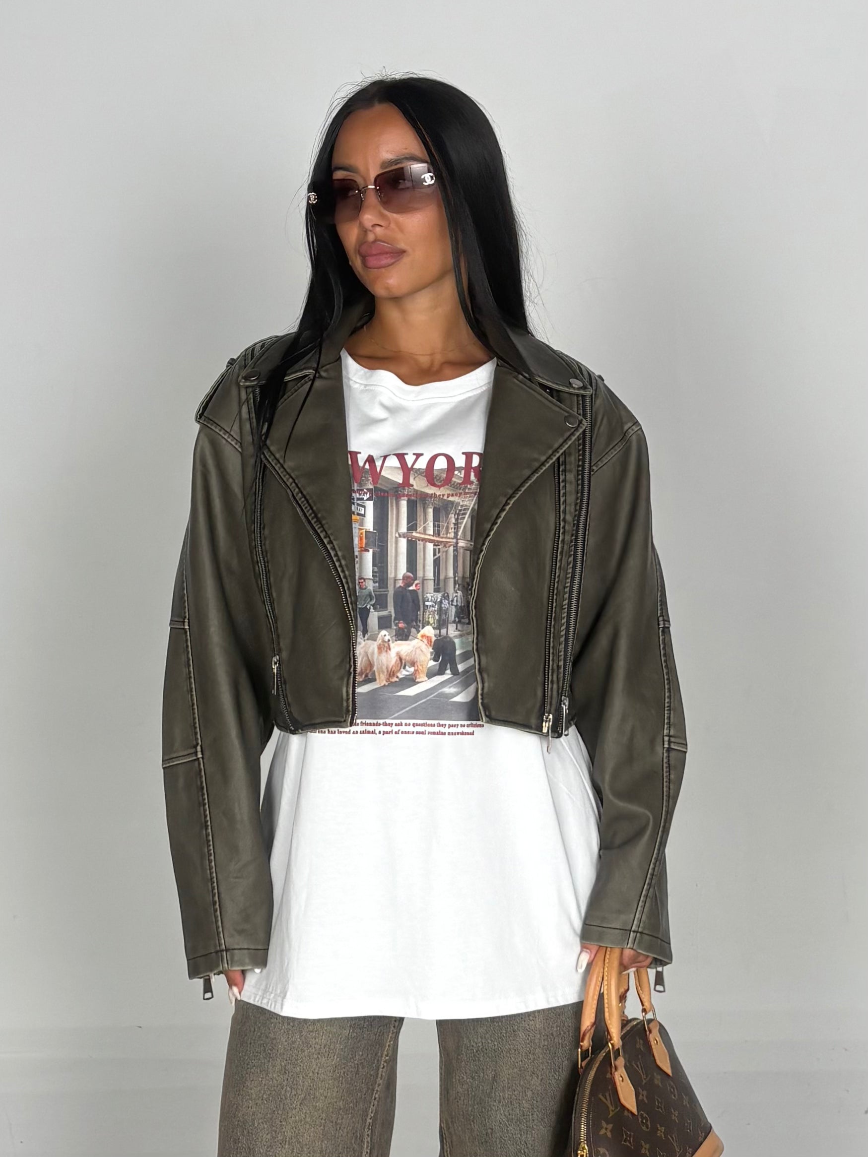 Chiodo in ecopelle grigio