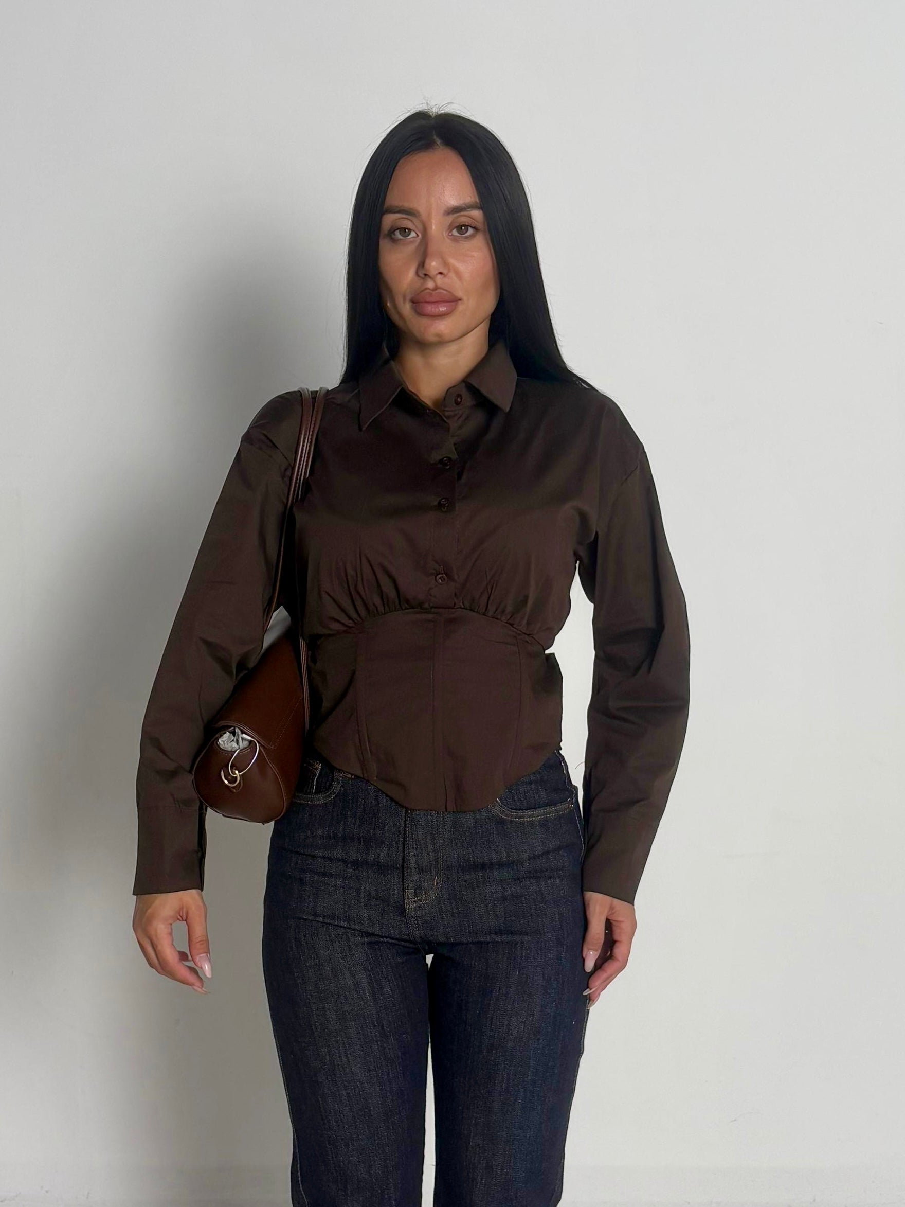 Camicia con bustino marrone
