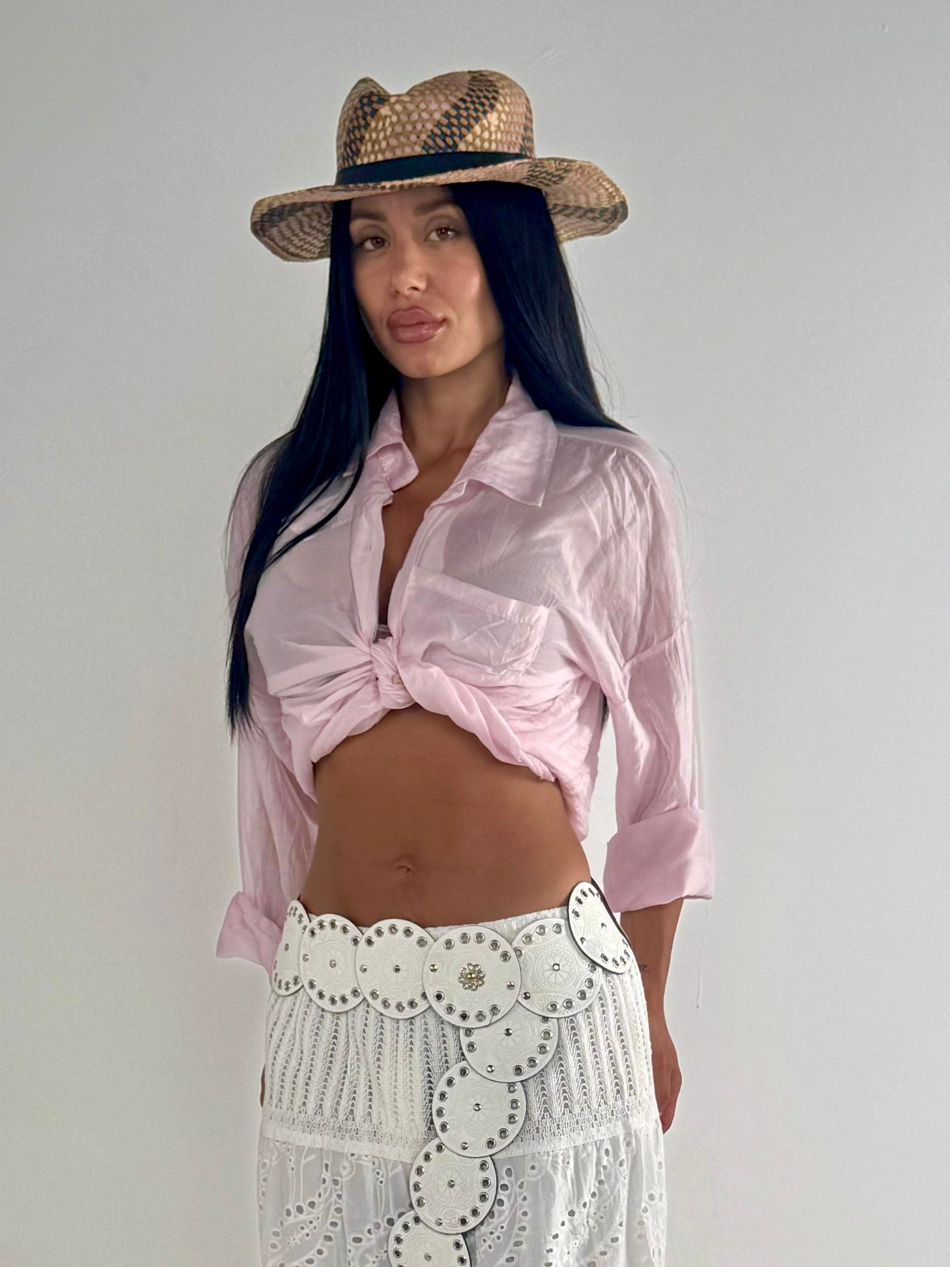 Camicia in lino rosa