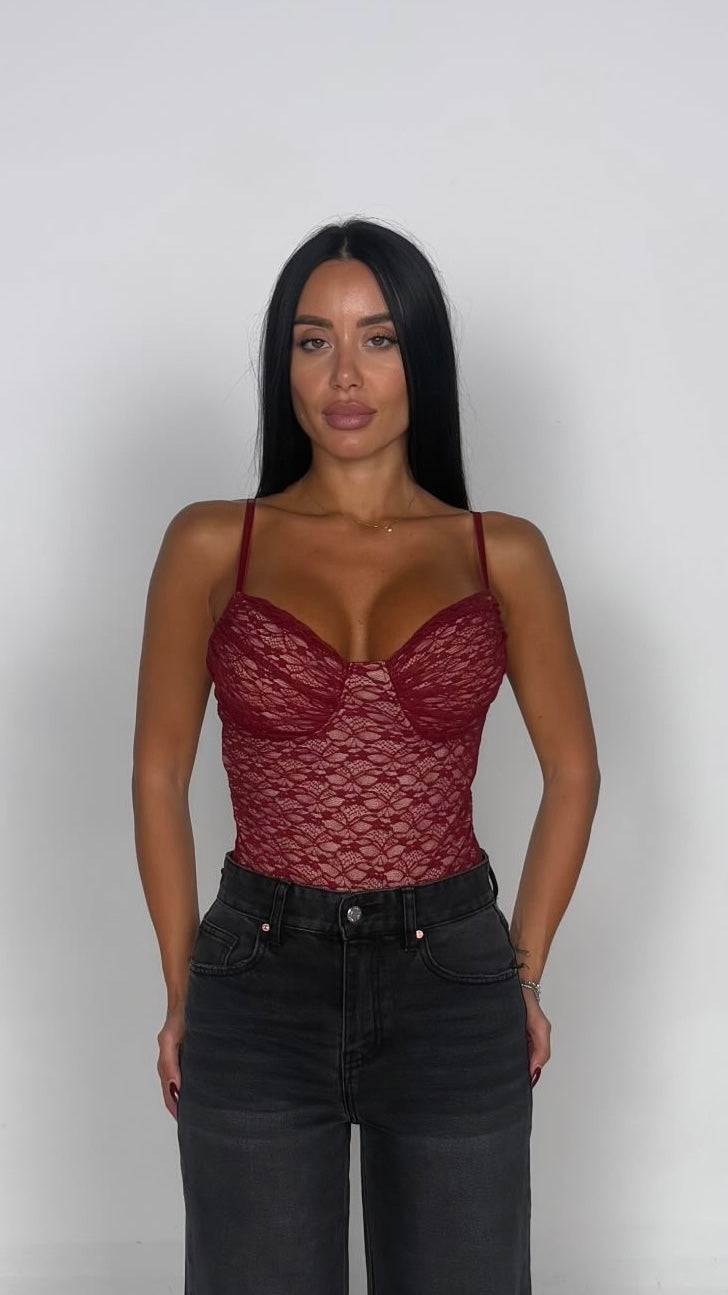 Body in pizzo bordeaux