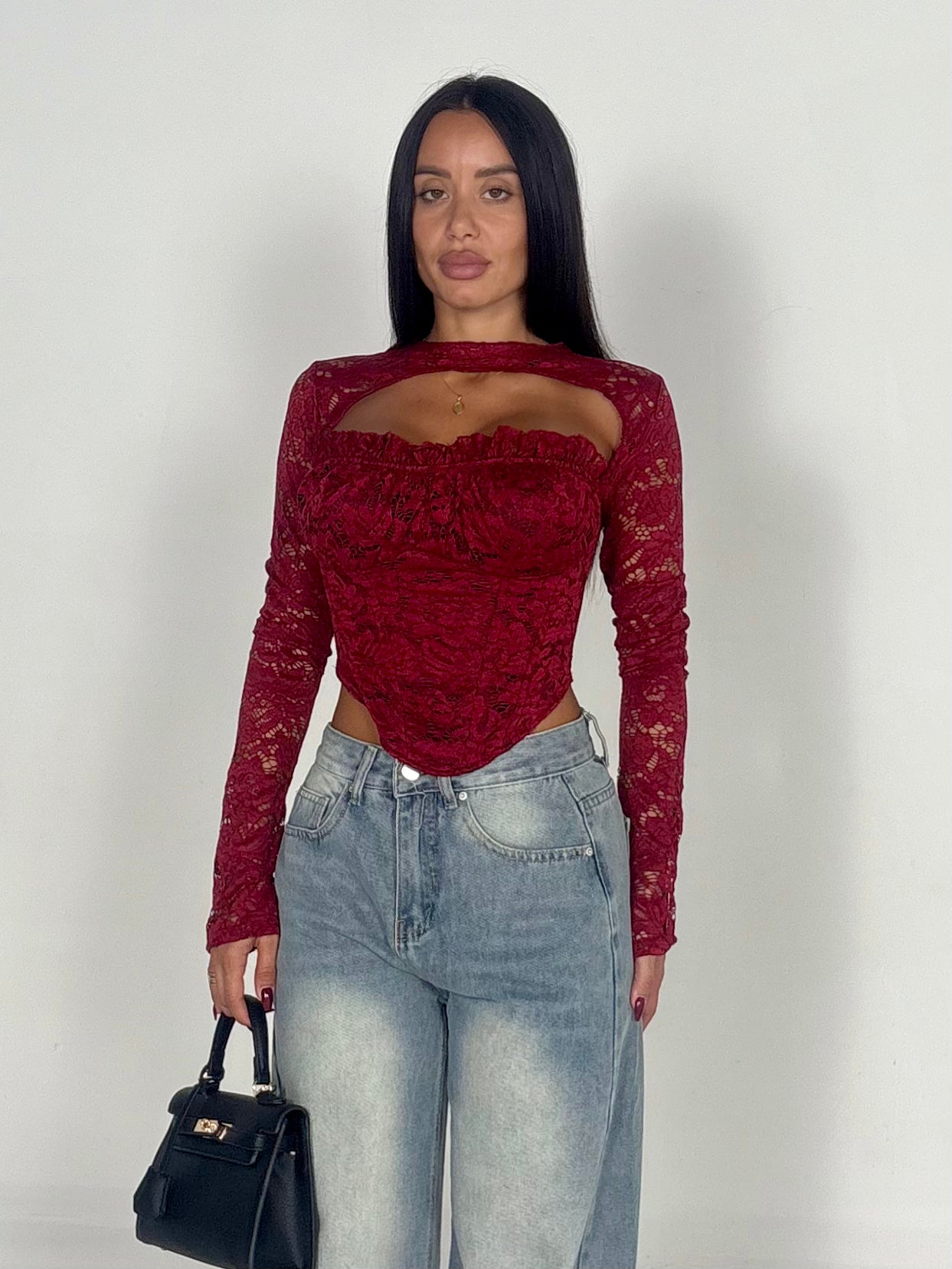Maglia in pizzo bordeaux