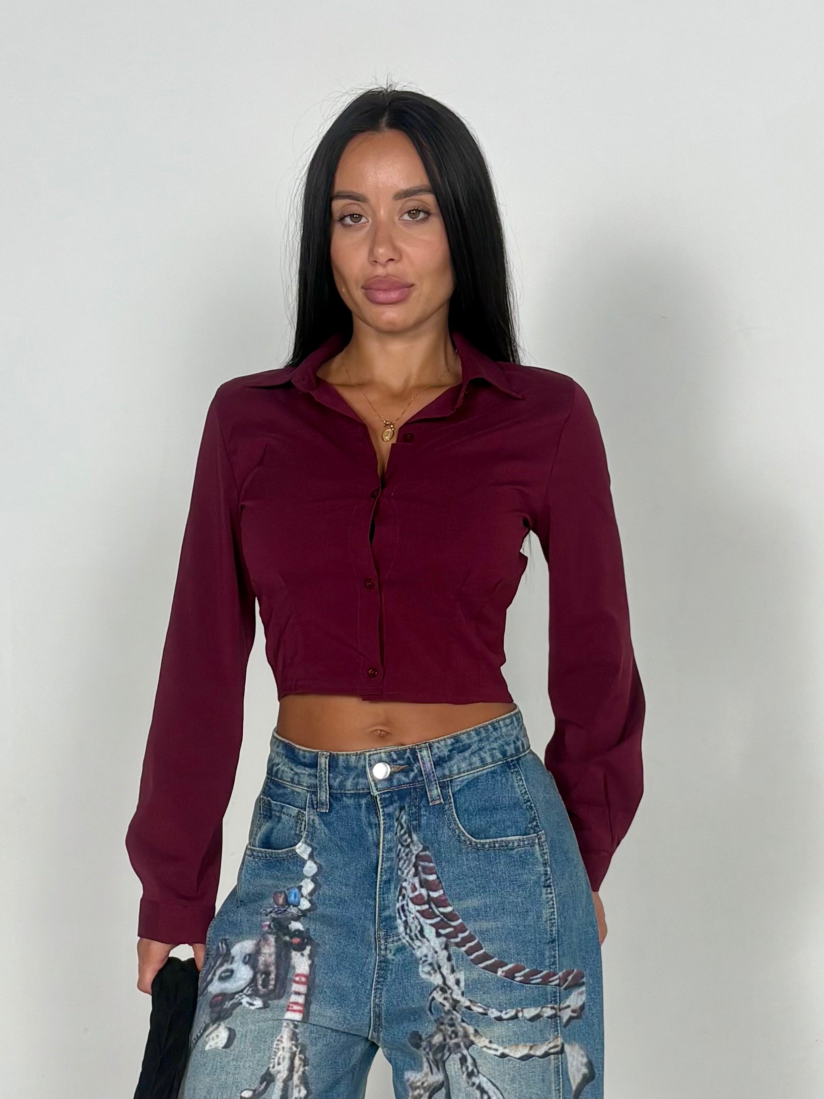 Camicia crop bordeaux
