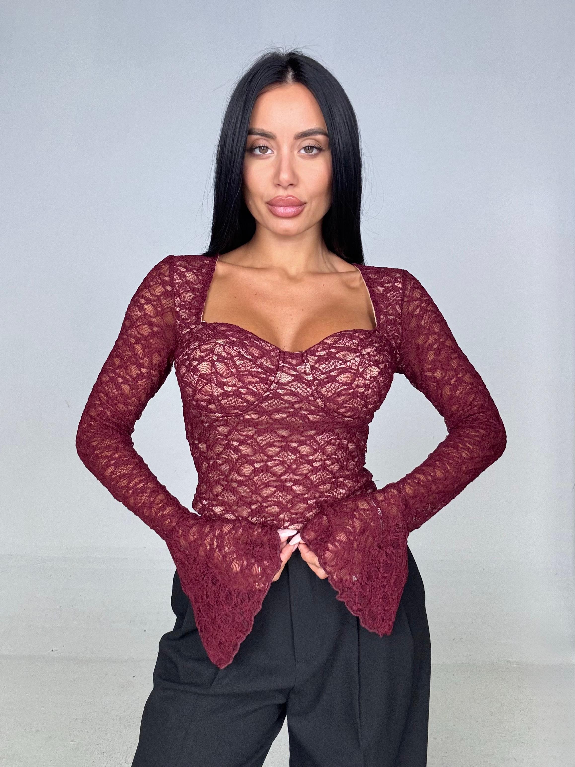 Top in pizzo bordeaux