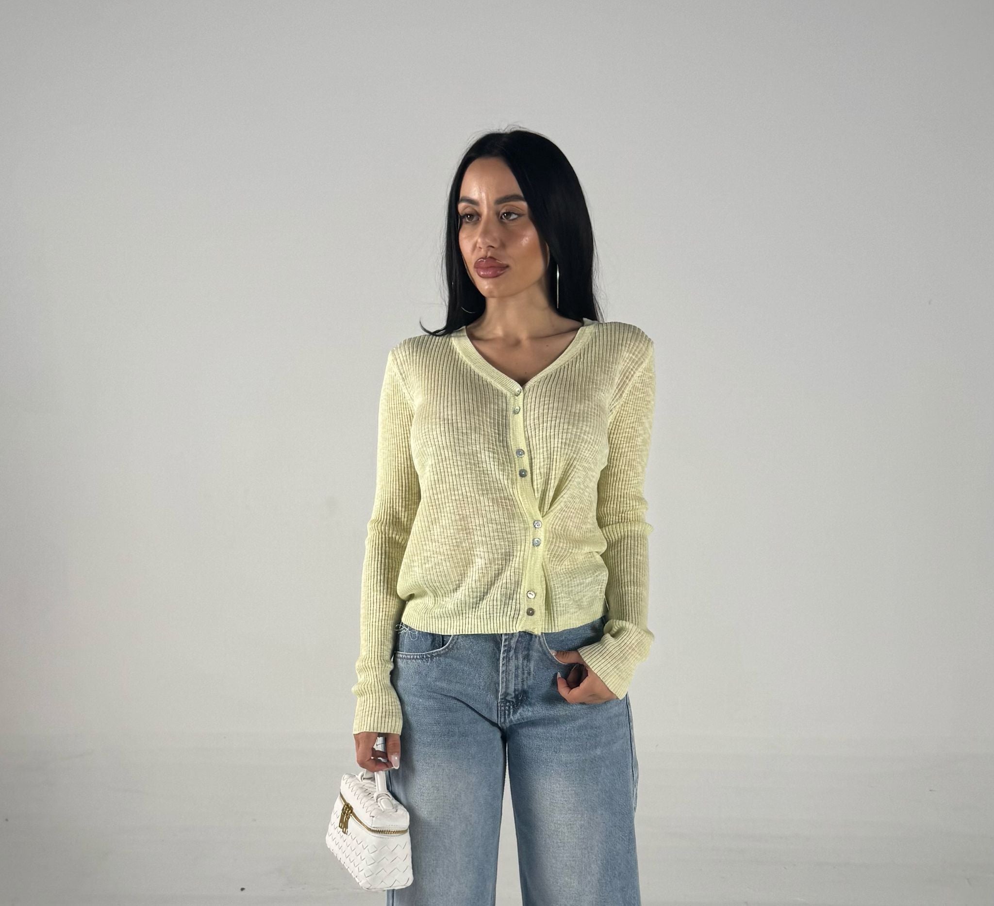 Cardigan a costine giallo