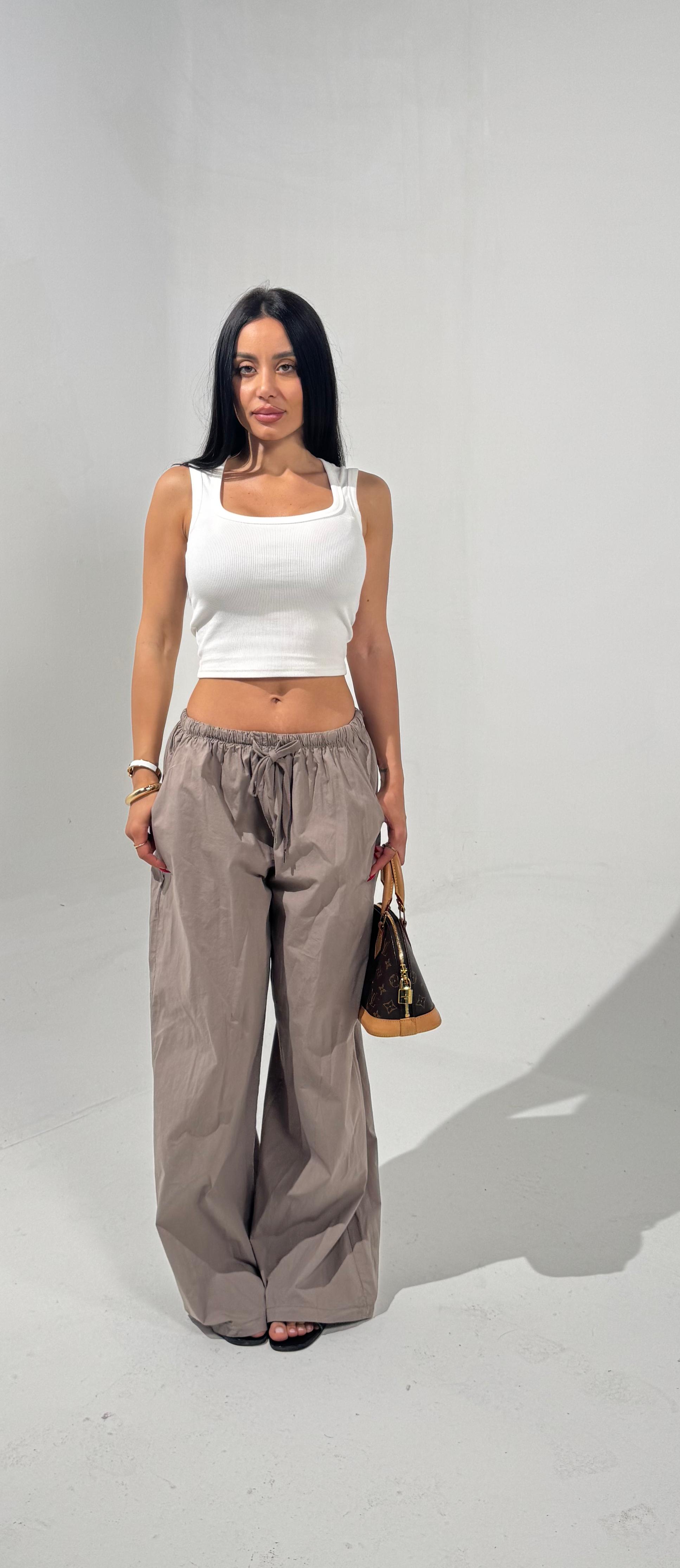 Pantalone con elastico tortora