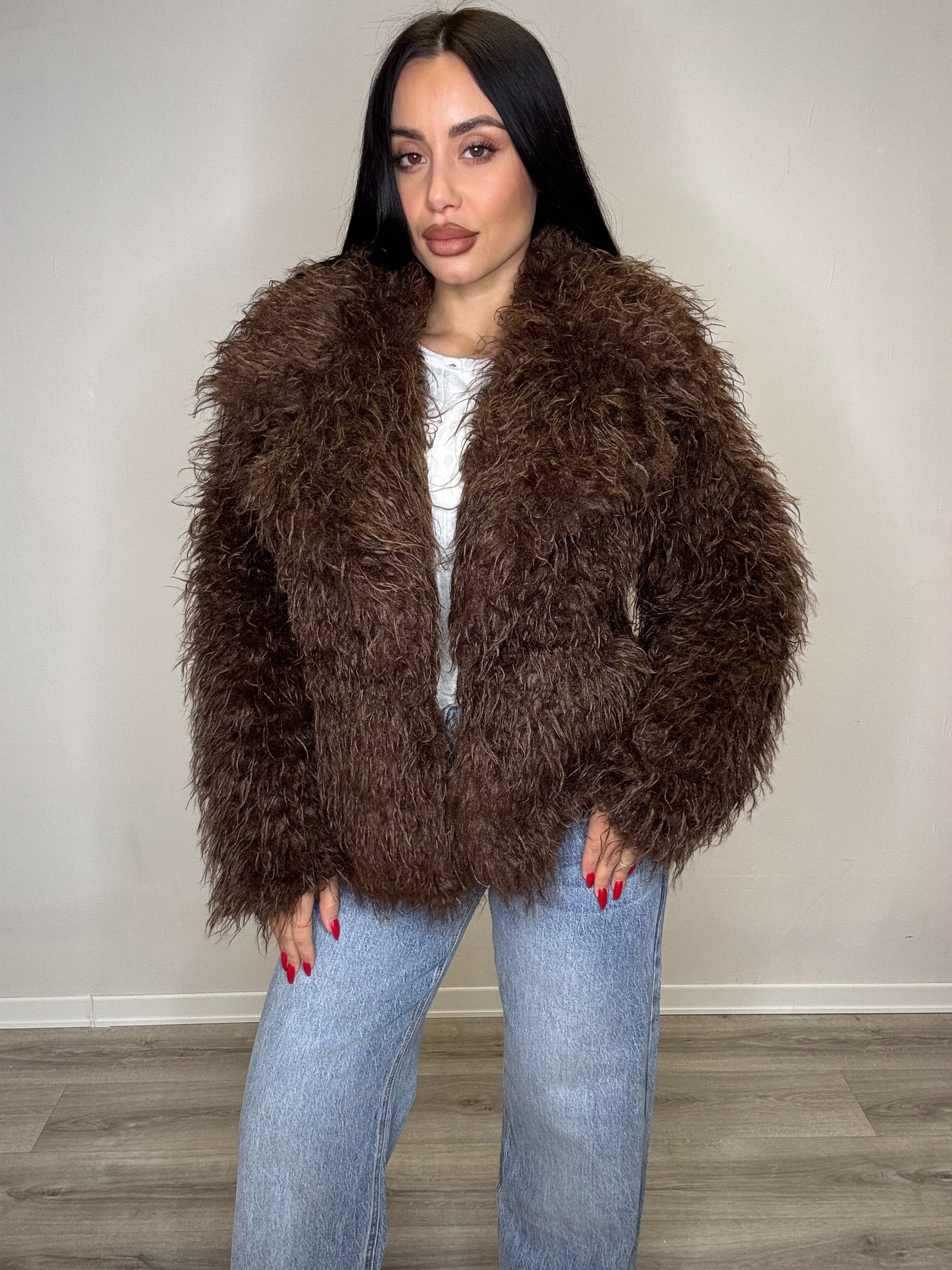 Ecopelliccia mongolia marrone