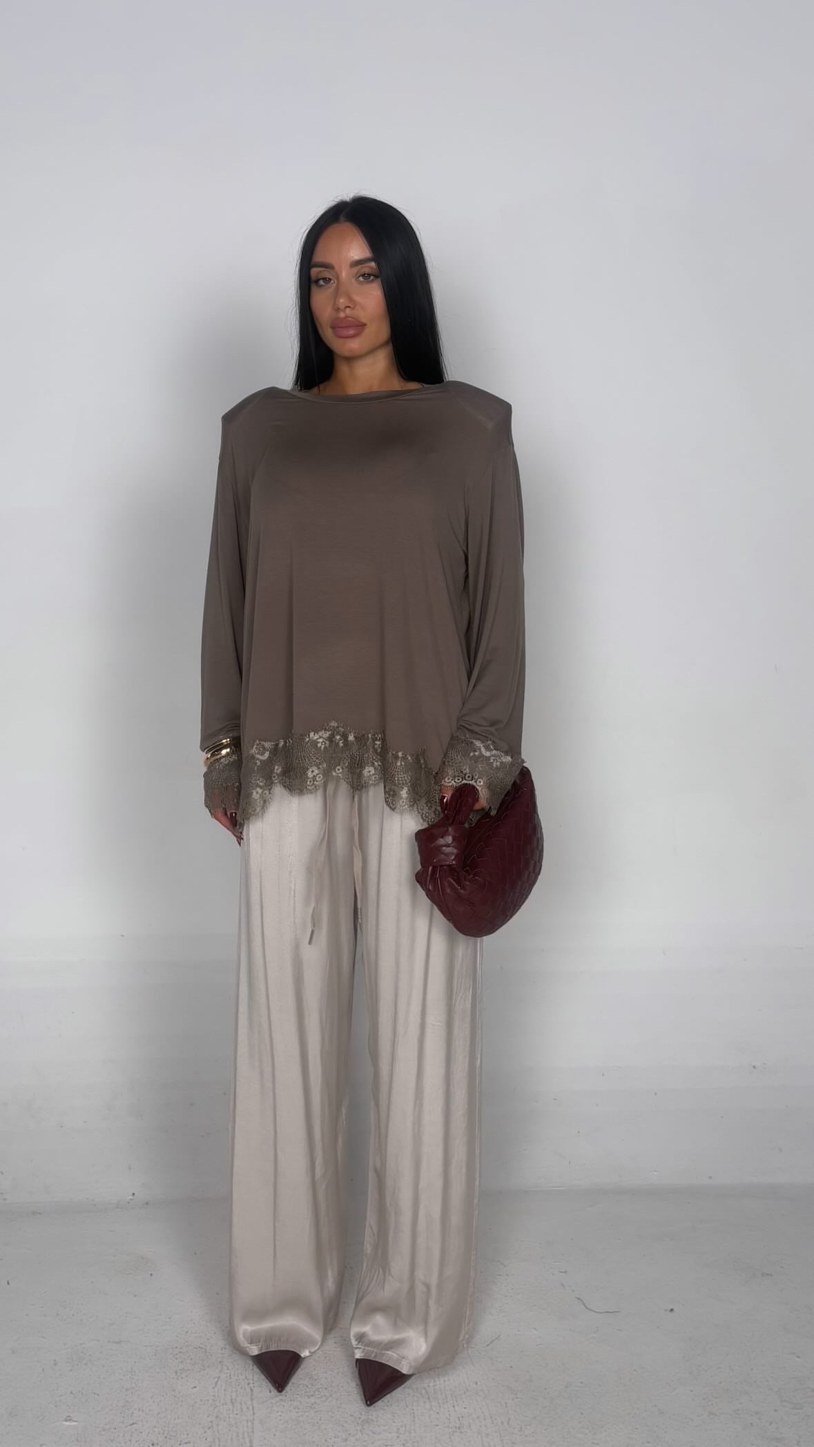 Maglia oversize pizzo marrone