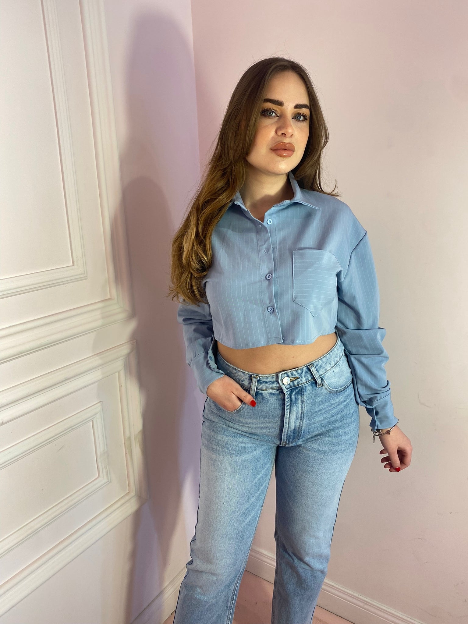 Camicia crop a righe